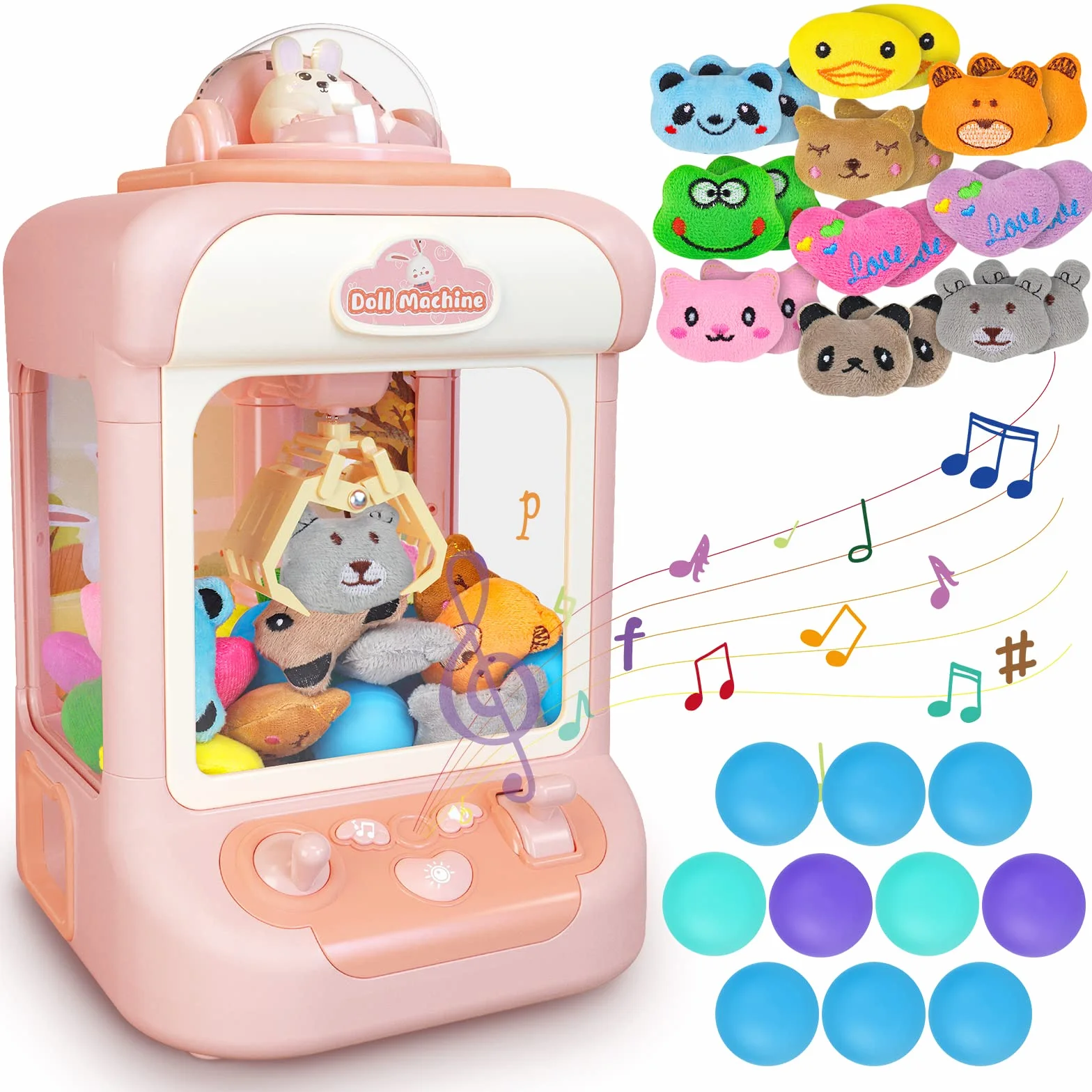 deAO Máquina de Garras Juguete con Música, Incluidy 20 Peluches, 10 Gashapones, Mini Máquina de Garras Buen Regalo para Cumpleaños, Navidad, Fiestas, Juego de Fiesta
