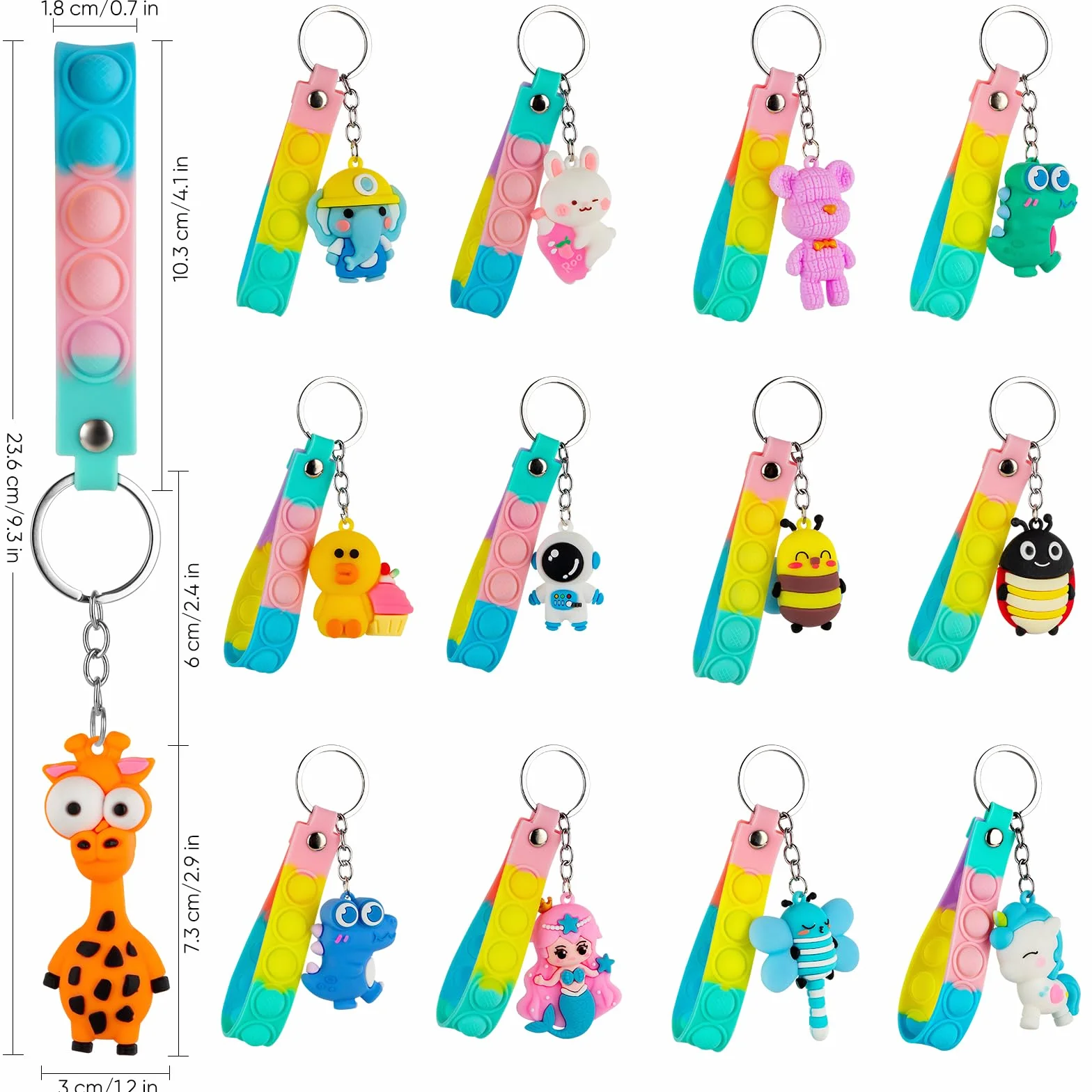 Pop It Fidget Toy con Llaveros de Animales, Regalos Cumpleaños Niños Colegio