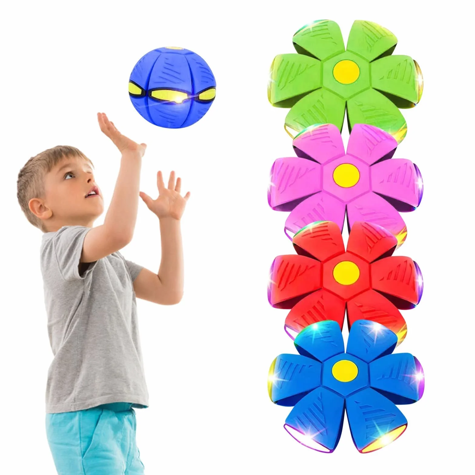 Pelota Saltarina Niños Gracioso Metaball Mágico, Platillo Volador Magic Metaball con 6 Luces, Children's Bouncing Ball para Interacción Entre Padres E Hijos (A01-Rojo(Versión con Seis Luces))