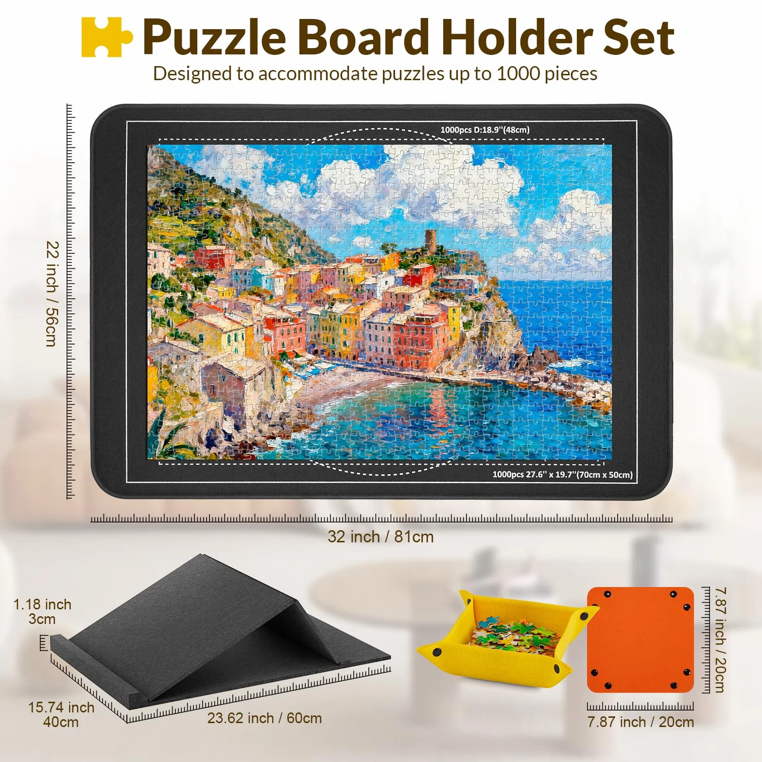 Tablero para Puzzle 1000 Piezas, Soporte Ajustable en ángulo, Tablero de Puzzle de Fieltro Ligero con 6 bandejas de clasificación y Cubierta, Mesa de Rompecabezas portátil