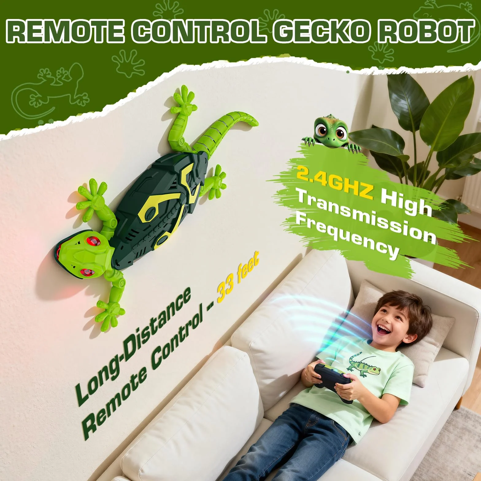 Gecko Trepador Lagartija Teledirigida con Ojos LED Juguete Robot Control Remoto de Pared USB para Niños 3-9 años