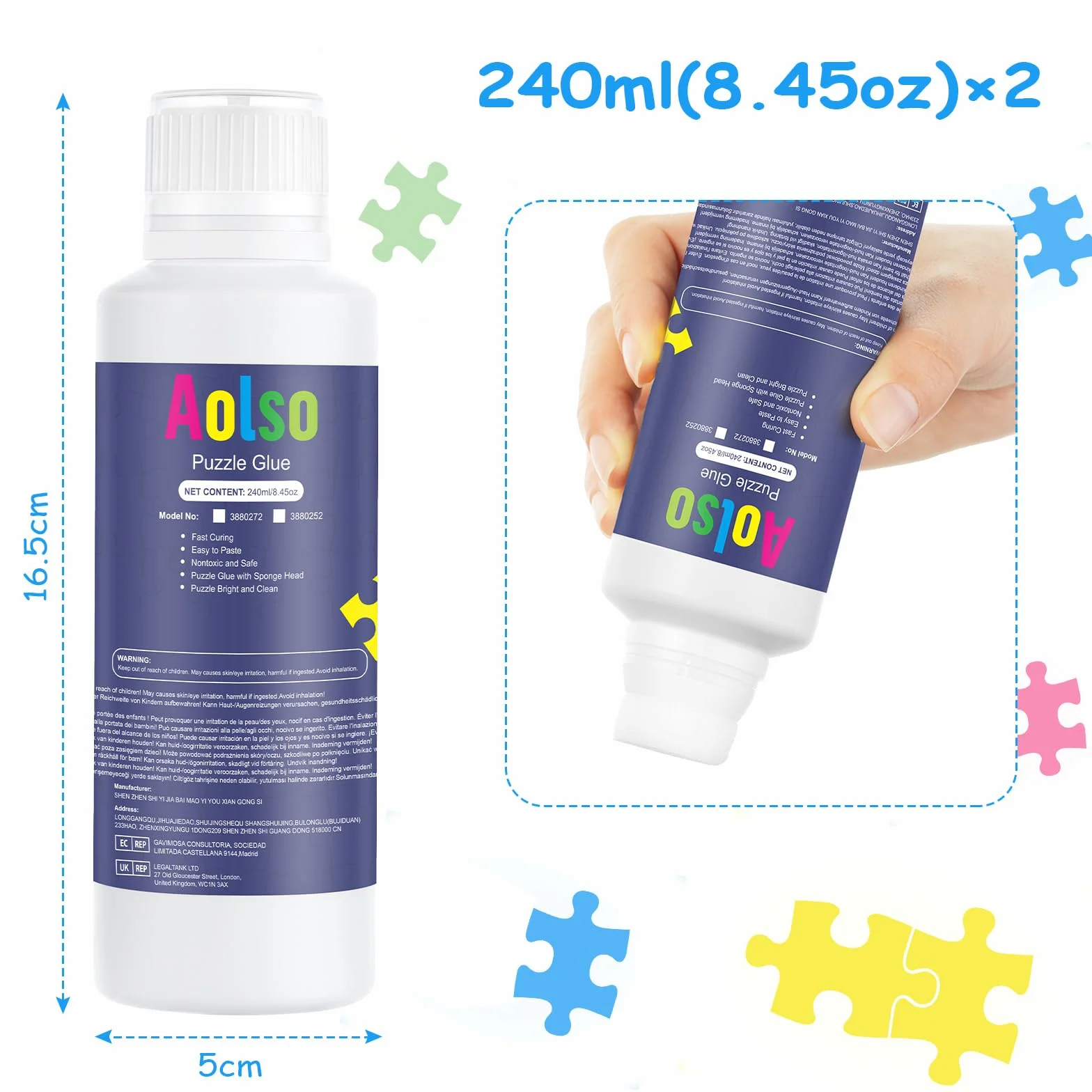 Aolso Pegamento Transparente para Puzzle y Rompecabezas - 2pcs 240ML PVA no Tóxico para 2000/3000/5000 Piezas