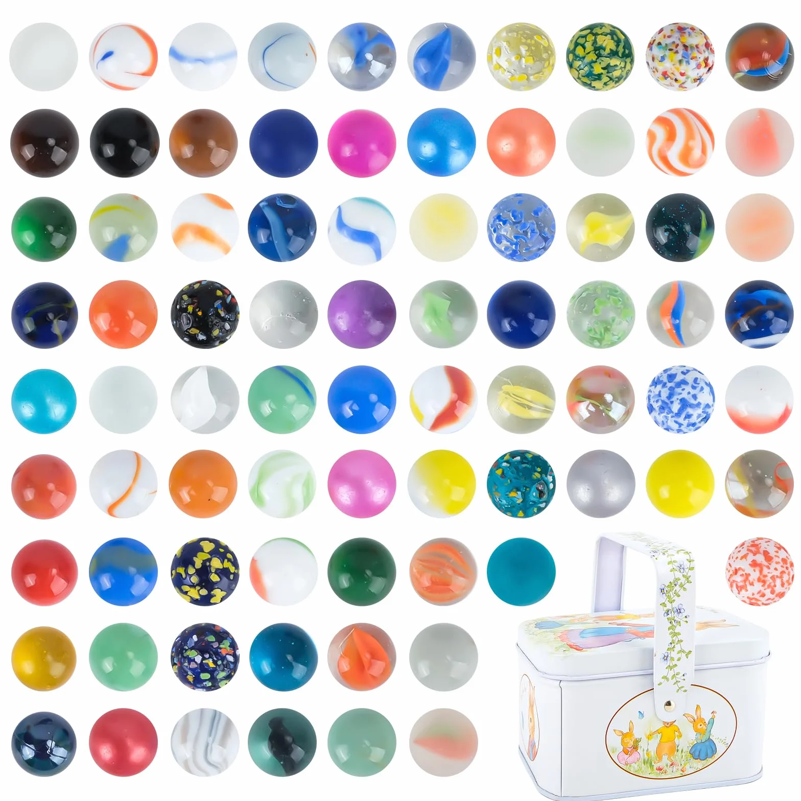 Canicas de Cristal Coloridas,80 Pieza Canicas de Vidrio de Colores con Exquisita Caja,Canica de Cristal Pequeñas para Niños,Canica de Cristals Multicolor para Decoración o Juegos de Canic