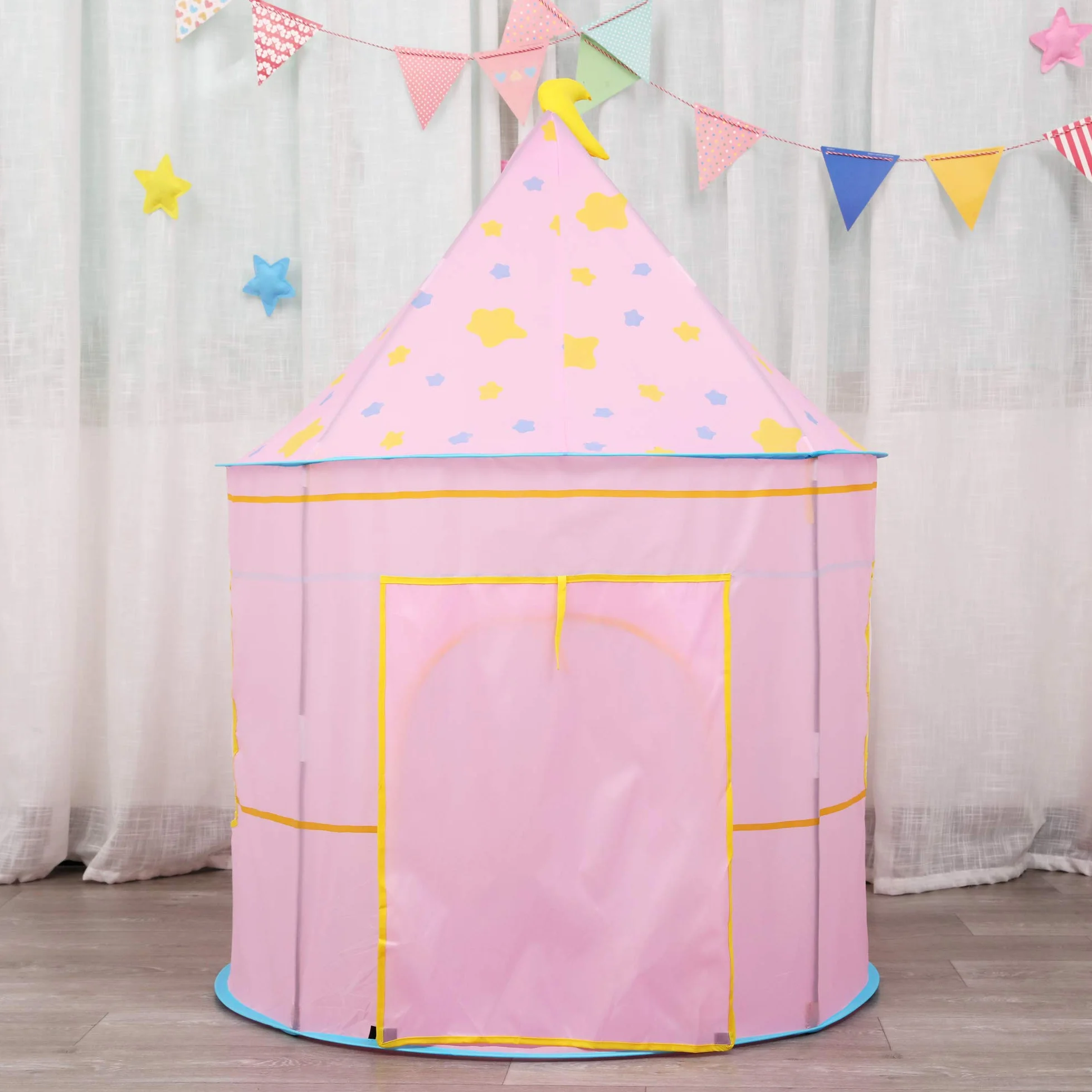 Carpa para niños,con Luces de Estrellas Castillo,Tienda para Niños, Playhouse Toy para Juegos de Interior y Exterior,Navidad & Cumpleaños Regalos para Niños Chico Niña (Rosa Luna)