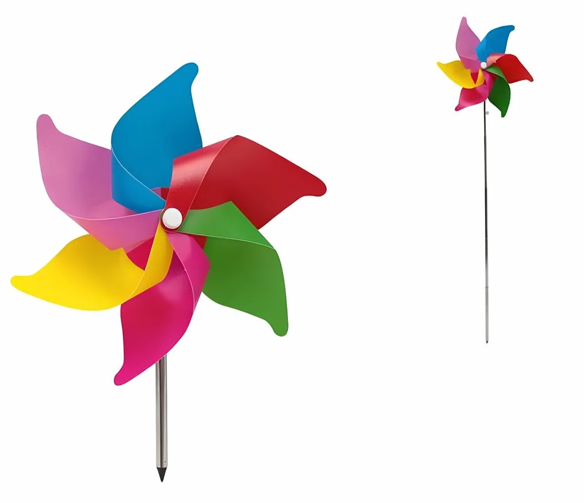 Molinillo de viento generico para jardín, 20 cm de diámetro, extensible hasta 72 cm, metal, colores arcoíris, resistente