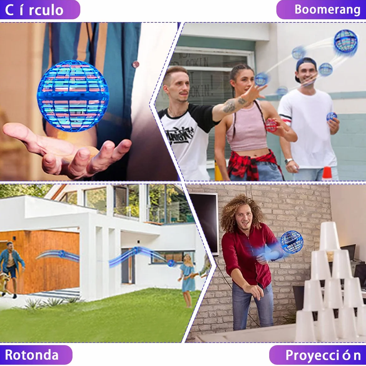 Bola Voladora Magica Fly Ball,Fly Orb Hover Ball Magic, Ovni Spinner Volador Led Flying Boomerang Orb Pelota Voladora, Bola Voladora para Niños, Mini Drones para Niños Regalo Bajo Techo