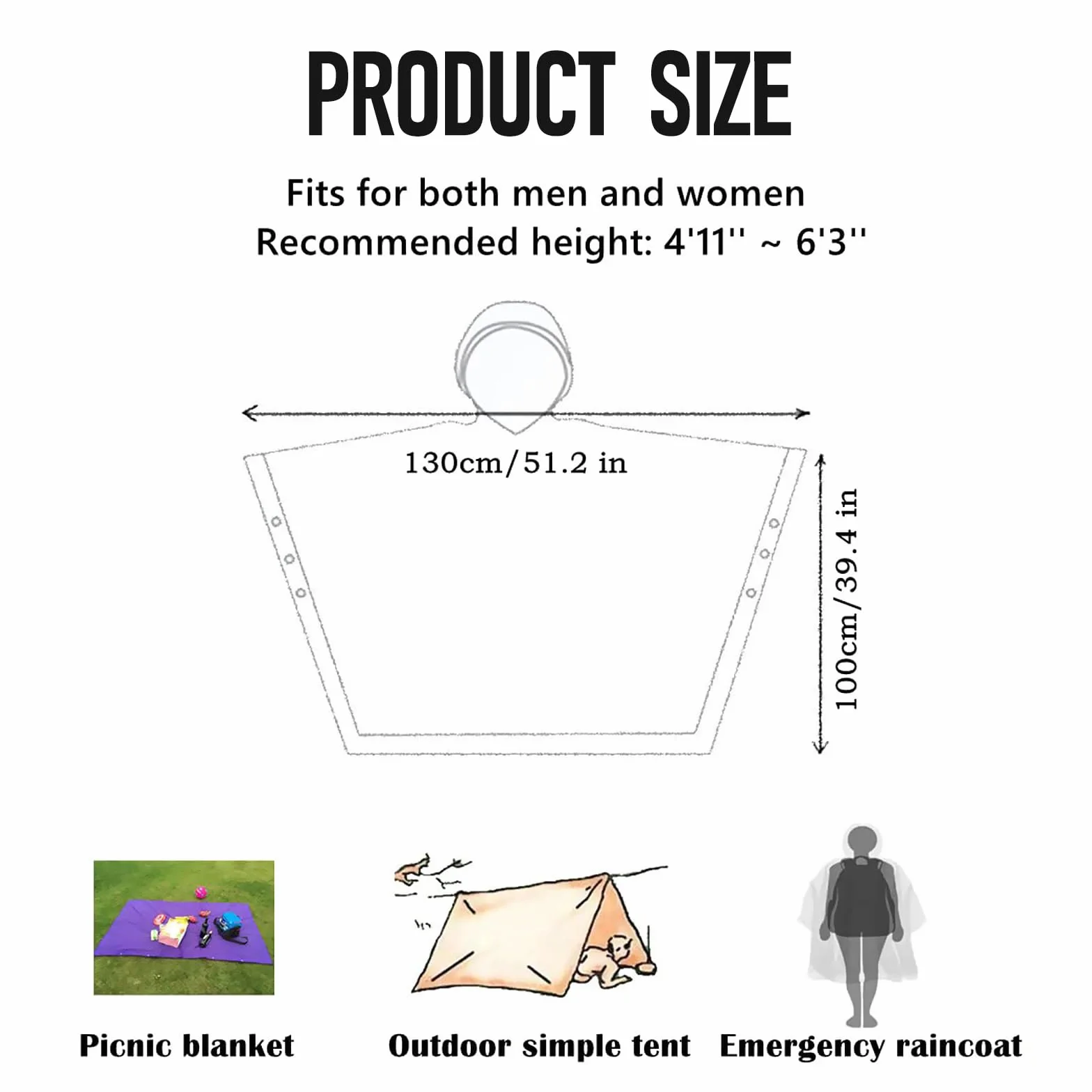 Poncho de Lluvia Impermeable 3 en 1 Multifuncional Ligero con Capucha para Ciclismo Senderismo Camping