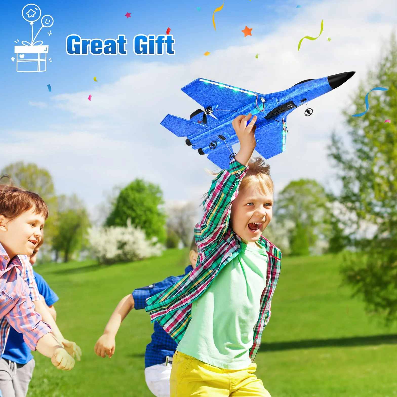 Avión Teledirigido, Avión RC 2.4GHz Avións Control Remoto Niño, Luces LED de Colores, para Niños y Principiantes, estabilizador giroscópico de 3 Ejes de Control Remoto,Azul
