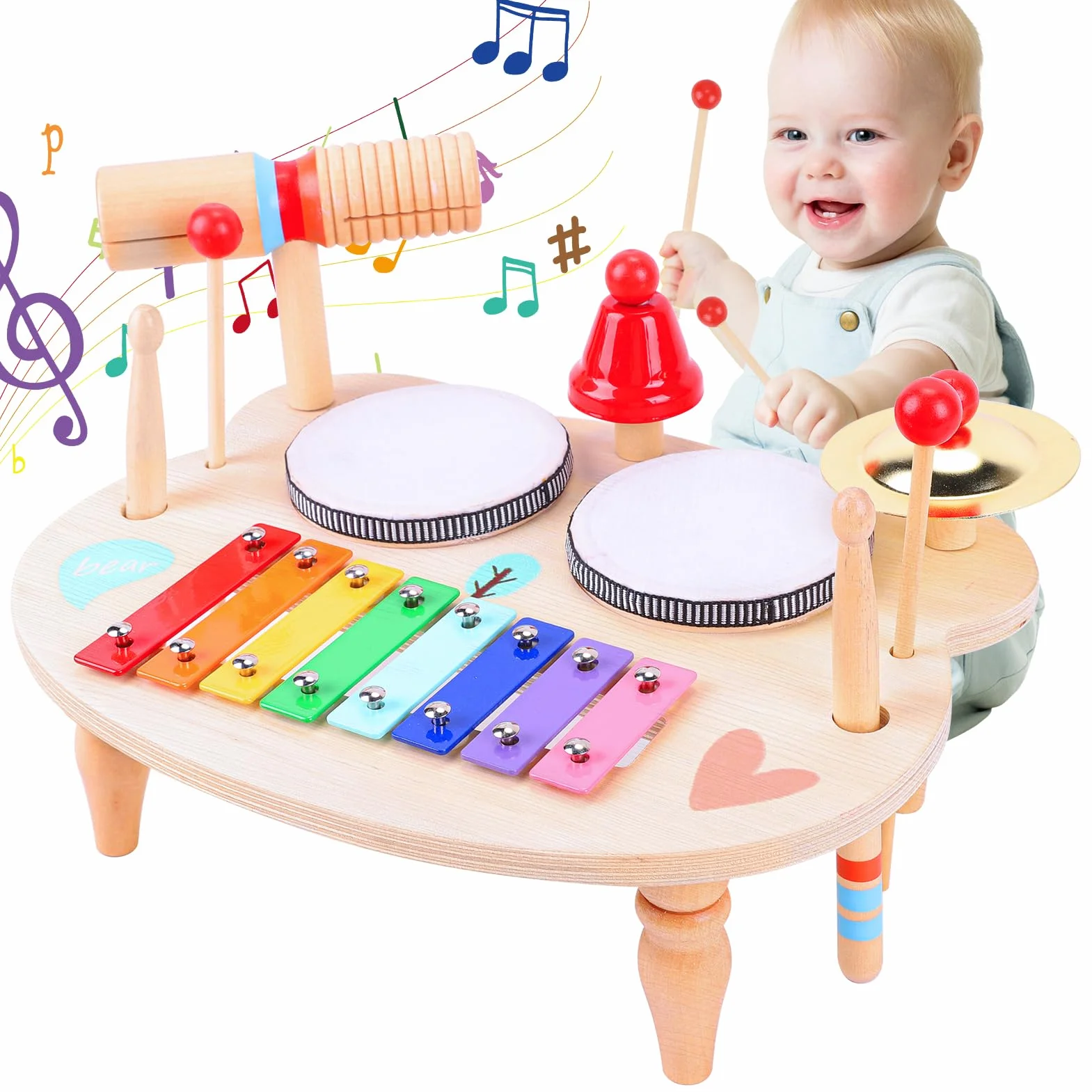 LZDMY Juguetes Instrumentos Musicales Infantiles, Juguetes Montesorri Madera de Tambores, Regalos Niños Niñas 3 4 5 6 Años para Navidad Cumpleaños Reyes Magos