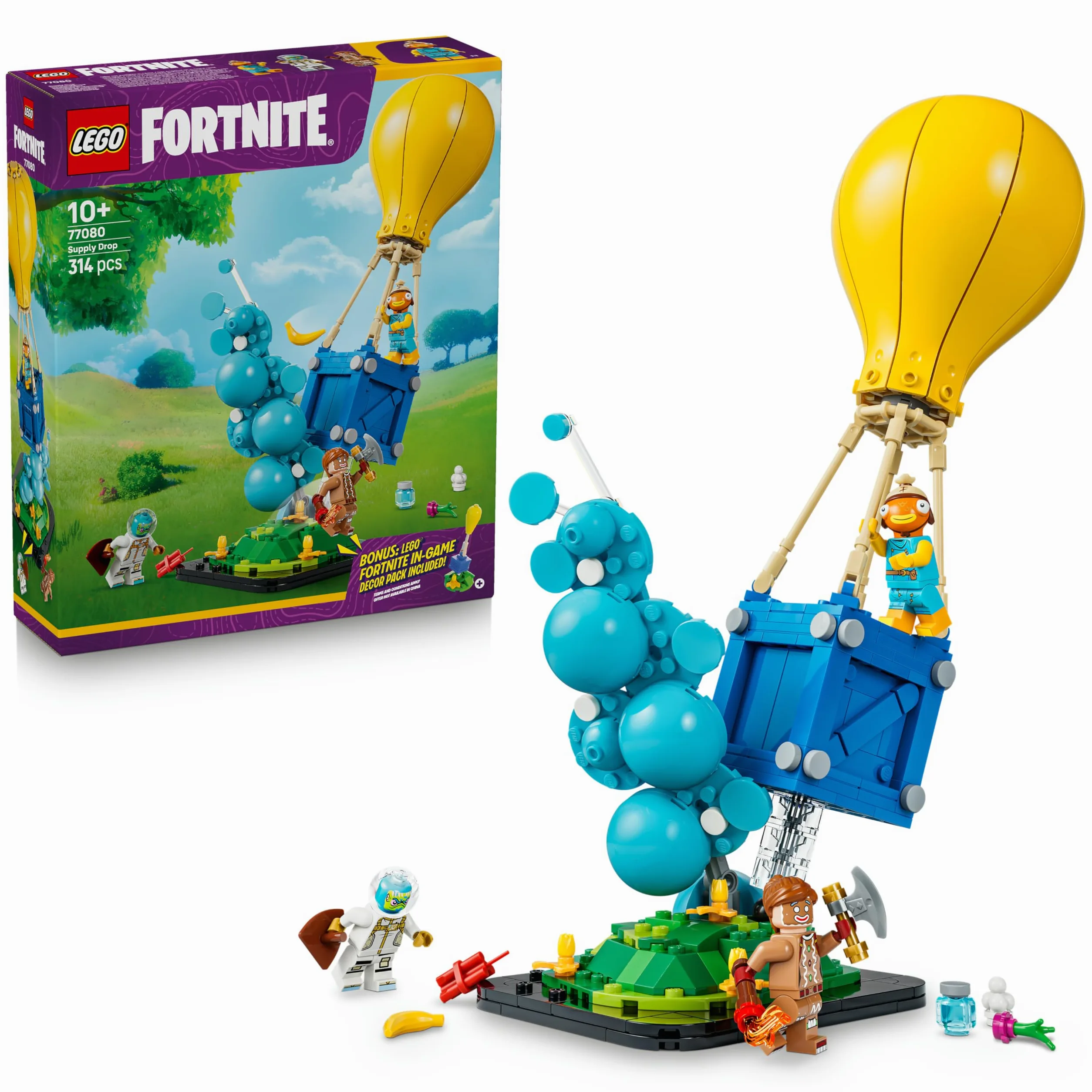 LEGO Fortnite Entrega de Suministros de Juguete – Minifiguras de Palito de Pescado, Leviatán y Artillera de Jengibre con Accesorios – Decoración Gamer – Regalo para Niños y NIñas de 10+ Años – 77080