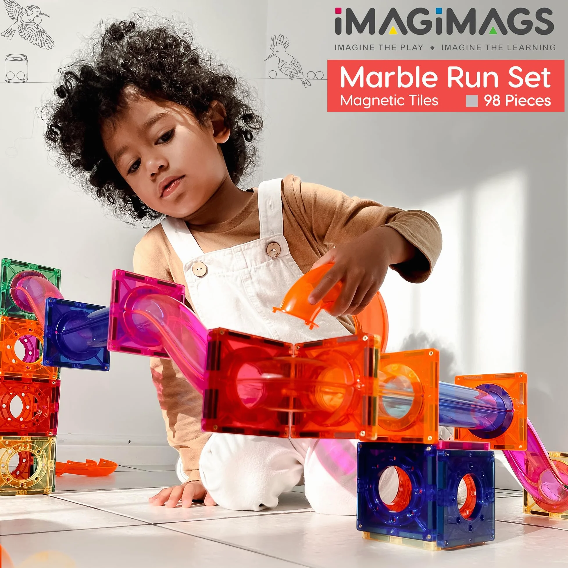 Bloques de construcción magnéticos, juego de 98 piezas de pista de bolas para niños y niñas, juguetes educativos creativos STEM bloques de construcción para niños a partir de 5 años