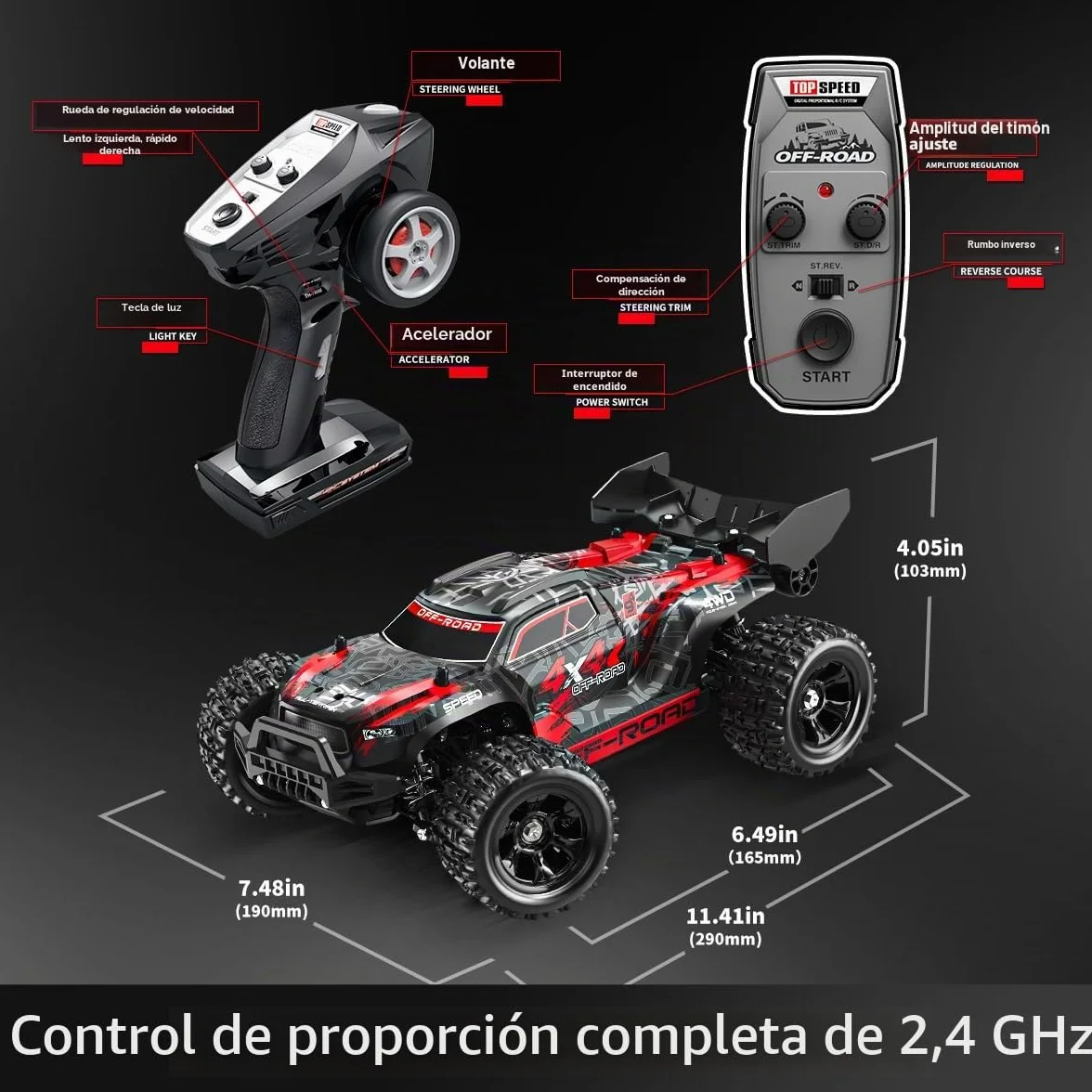Coche teledirigido 4x4 Todoterreno 1:18 con Doble batería 1500 mAh, Velocidad 36 km/h, Dos carrocerías, con 2 carrocerías en Distintos Colores,Regalo Ideal para niños y Adultos
