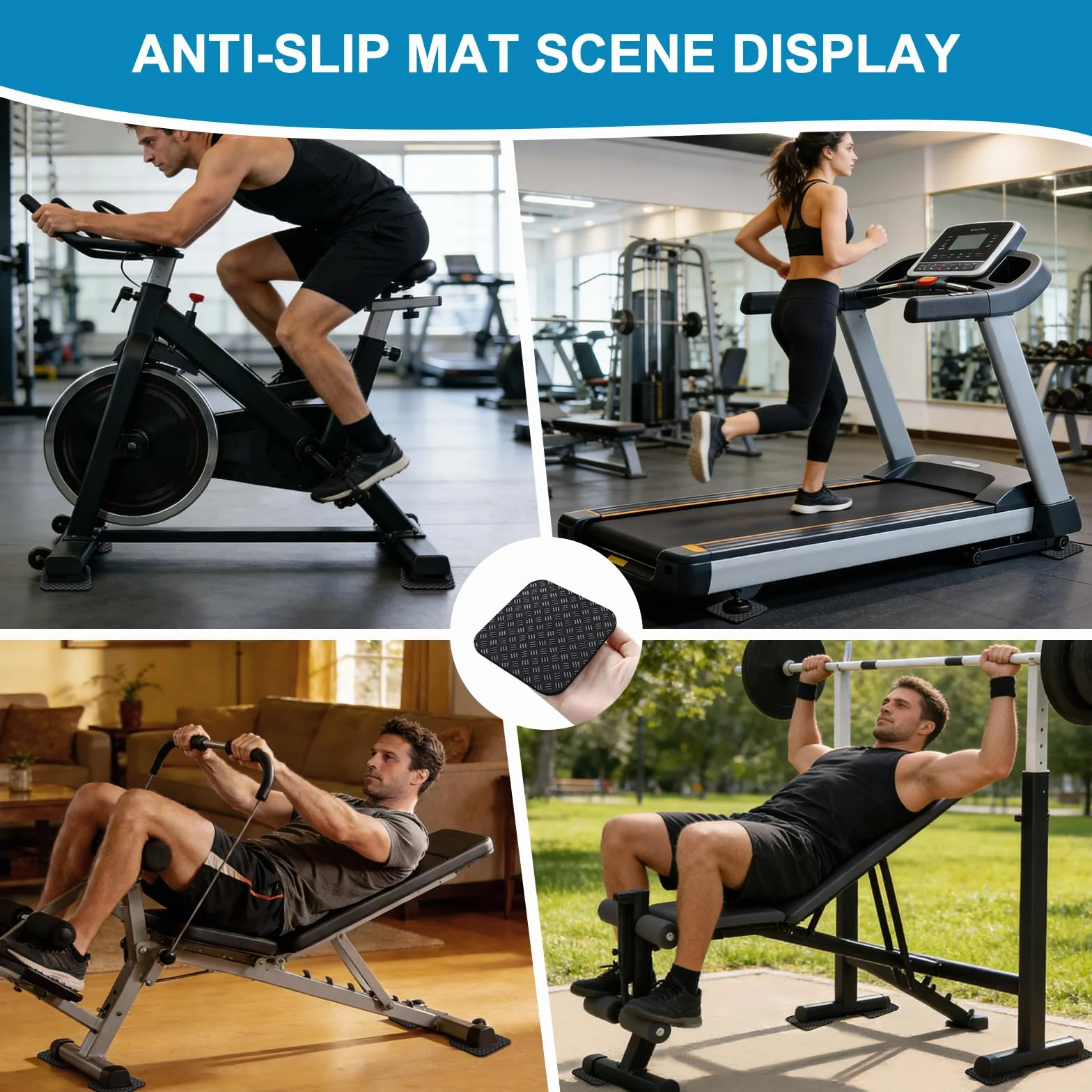 Almohadillas Antideslizantes Doble Cara para Cinta de Correr 10x10x0,5cm Goma PU Negro