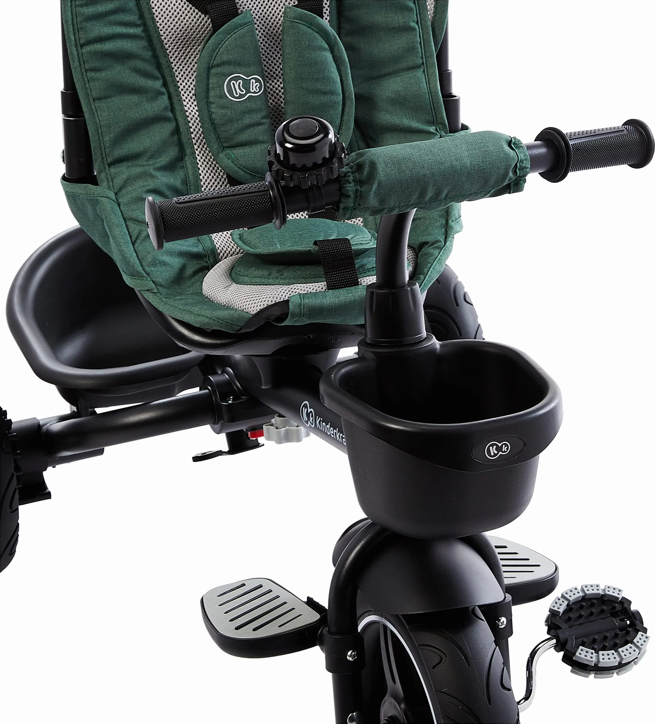 Kinderkraft SPINSTEP Triciclo Evolutivo Bebé 5 en 1 de 9 Meses a 5 Años, Bicicleta para niños, Plegable y reclinable, Capota Impermeable con Filtro UPF 50+, Asiento Giratorio 360 Grados, Verde
