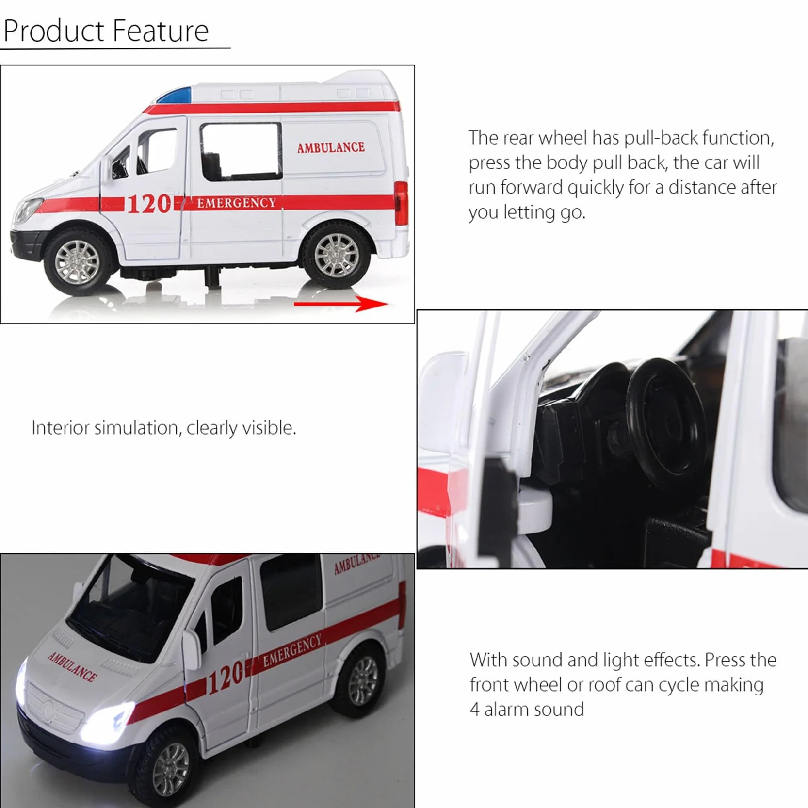 2X Ambulancia VehíCulos MéDicos Juguetes 1/32 AleacióN Diecast Modelo de AutomóVil con LightandSound Regalo para NiñOs