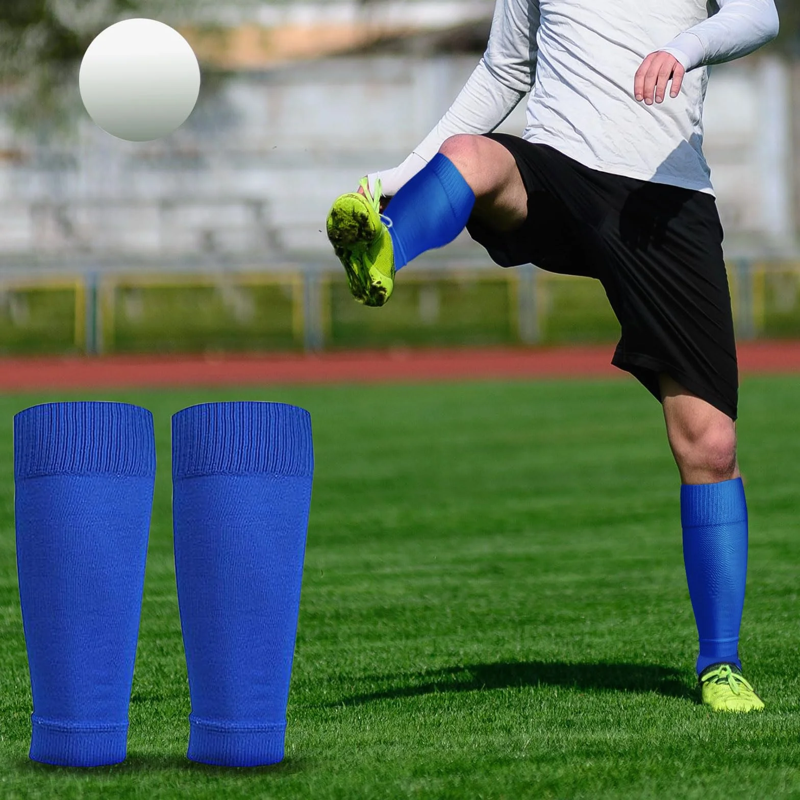 Calcetines de Fútbol para Niños con Espinilleras, Talla Única (Azul)