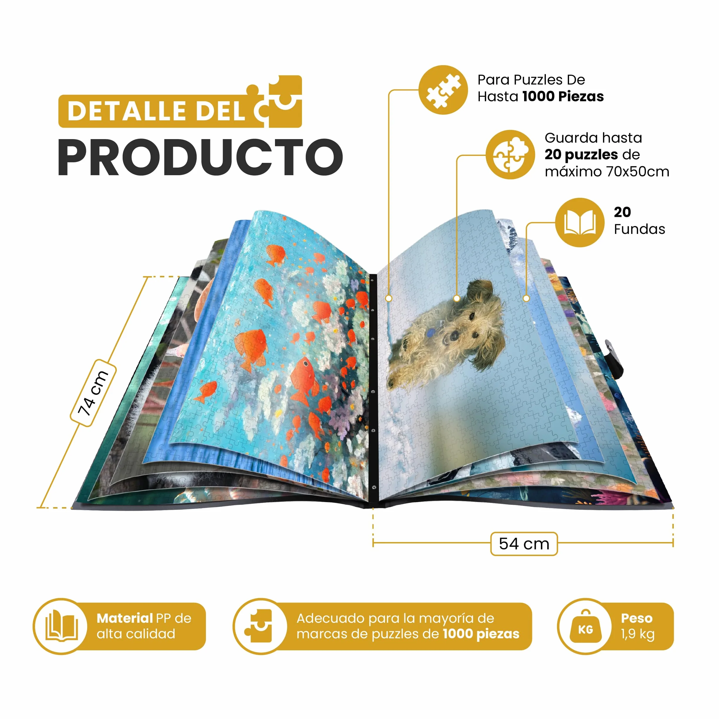 Guarda Puzzle Profesional – Álbum Carpeta Puzzle 1000 Piezas – 20 Fundas De PP para Enmarcar Puzzles – Protección Contra Polvo y Agua – Perfecto para Coleccionistas