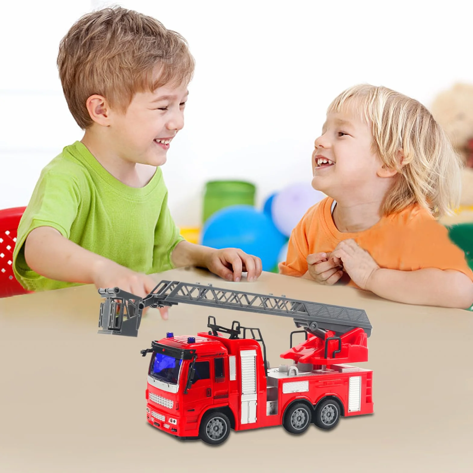 Camión Bomberos - Autobomba Teledirigido | Escalera con Lanza, Luces Parpadeantes, Acción Bump-N-Go, Vehículo Eléctrico, Regalo Cumpleaños Niños 3-8 Años