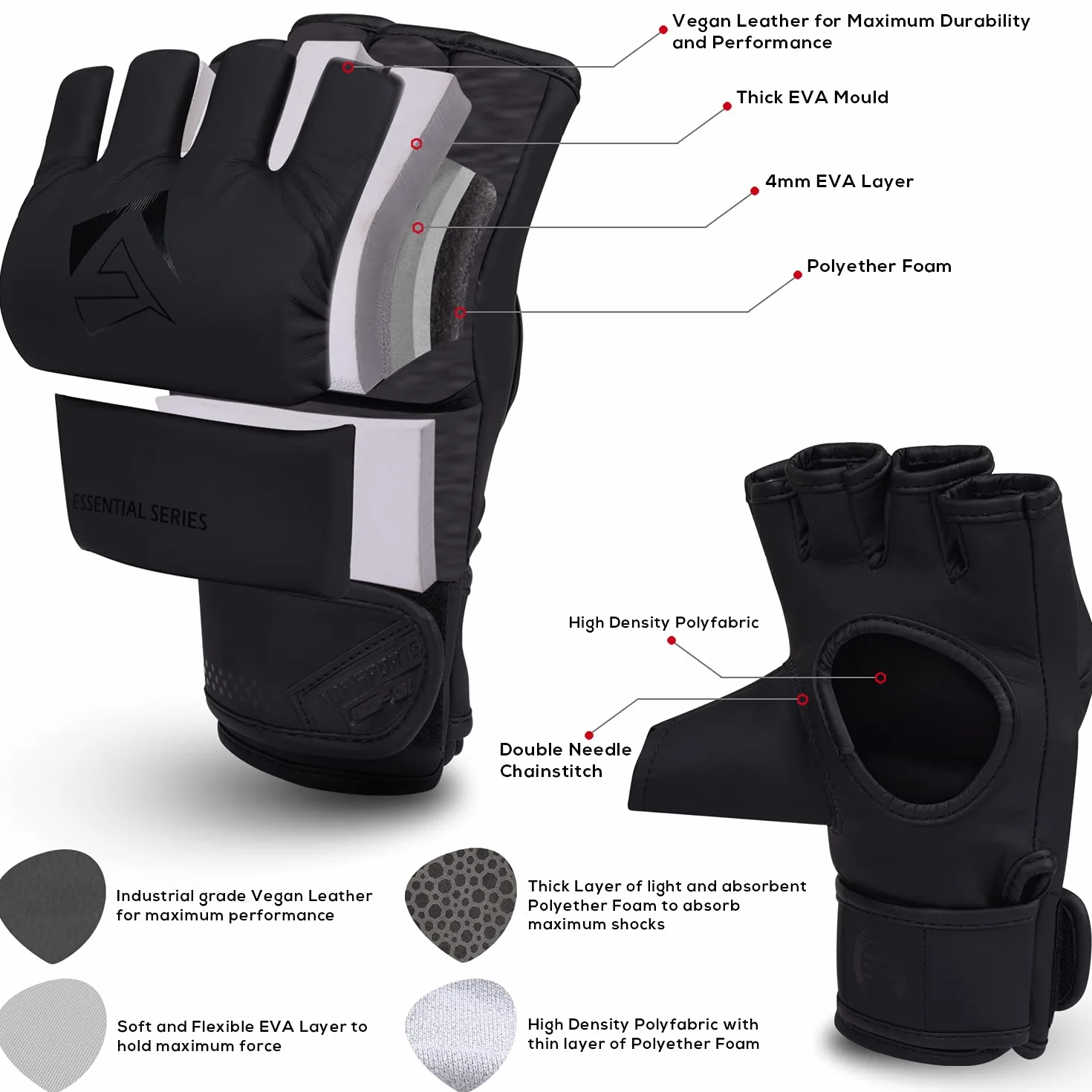 AQF Guantillas MMA Palma Abierta Cuero Sintético Guantes Boxeo Saco Entrenamiento Kickboxing