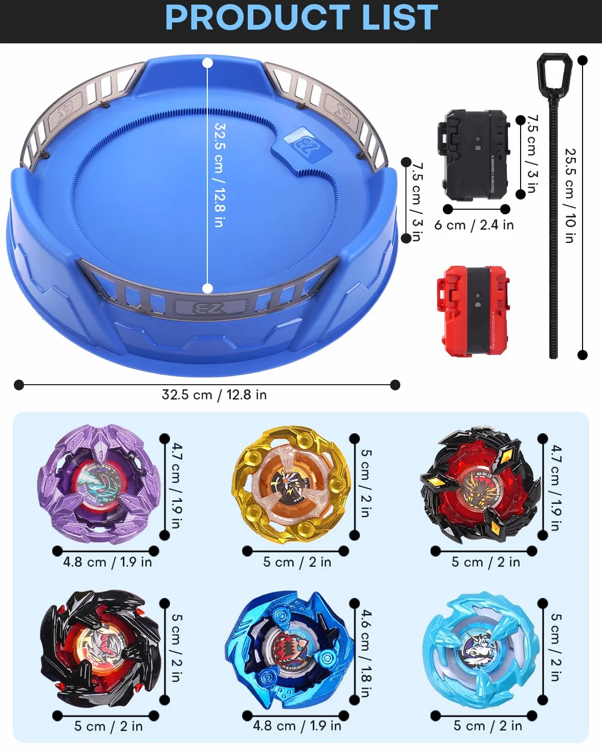 DEZAWRTY Peonza X Set, 6 peonzas de Combate, 2 lanzadores y Arena para 6 niños +