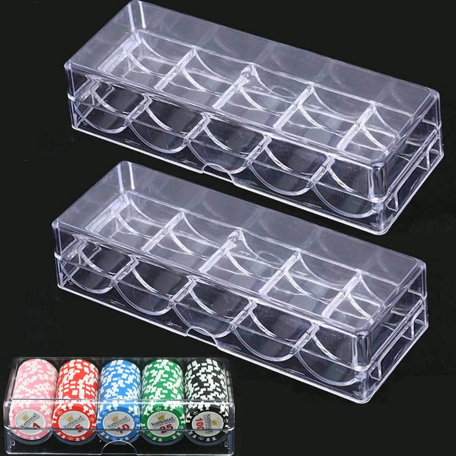 2 Piezas Caja da Fichas de Póquer Bandeja de Fichas de Póquer Transparente Caja de Almacenamiento de Chips Con Tapa para Almacenamiento de 100 Fichas para Accesorios para Fichas de Póker de Casino