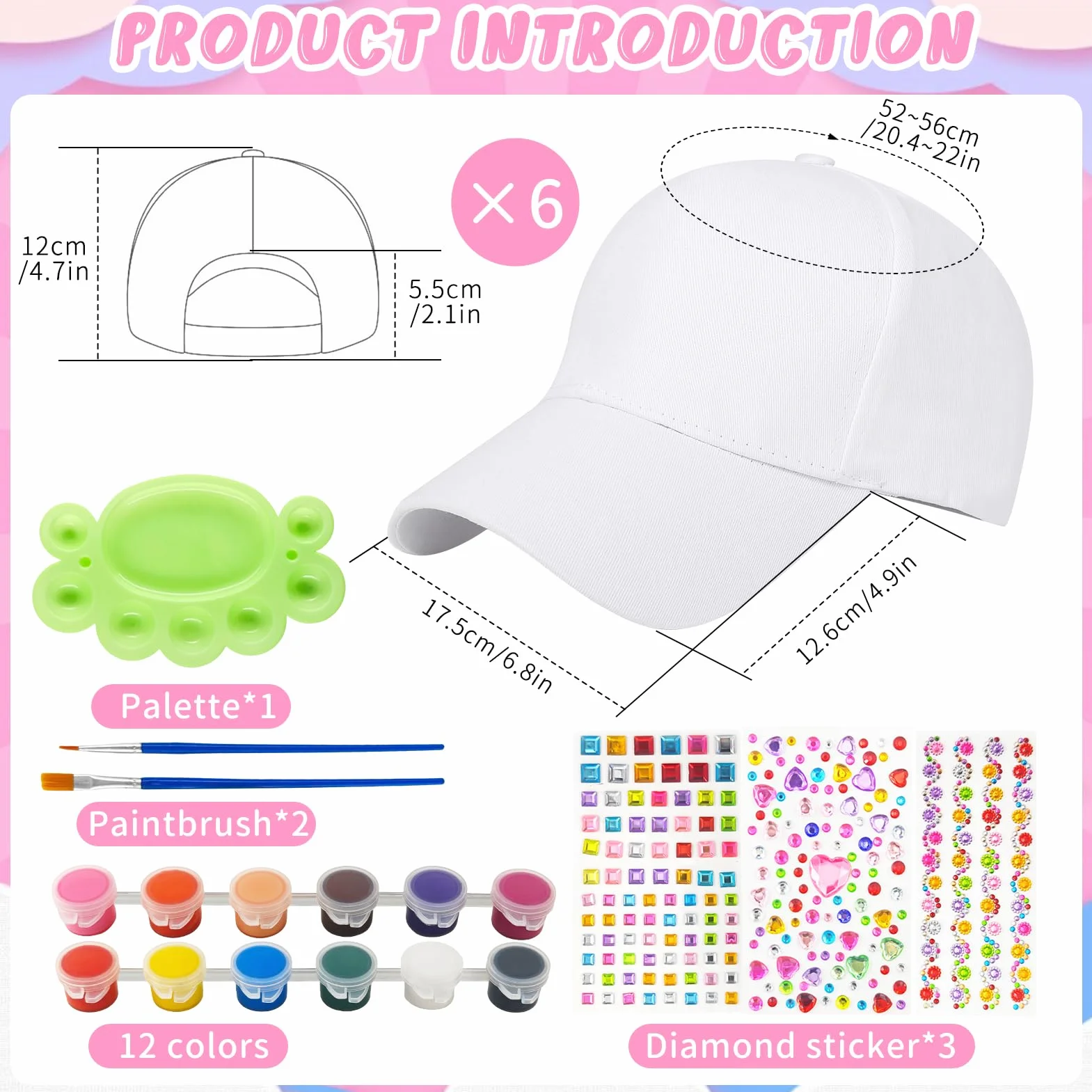 Gorras de Béisbol en Blanco para Niños DIY 6 Piezas