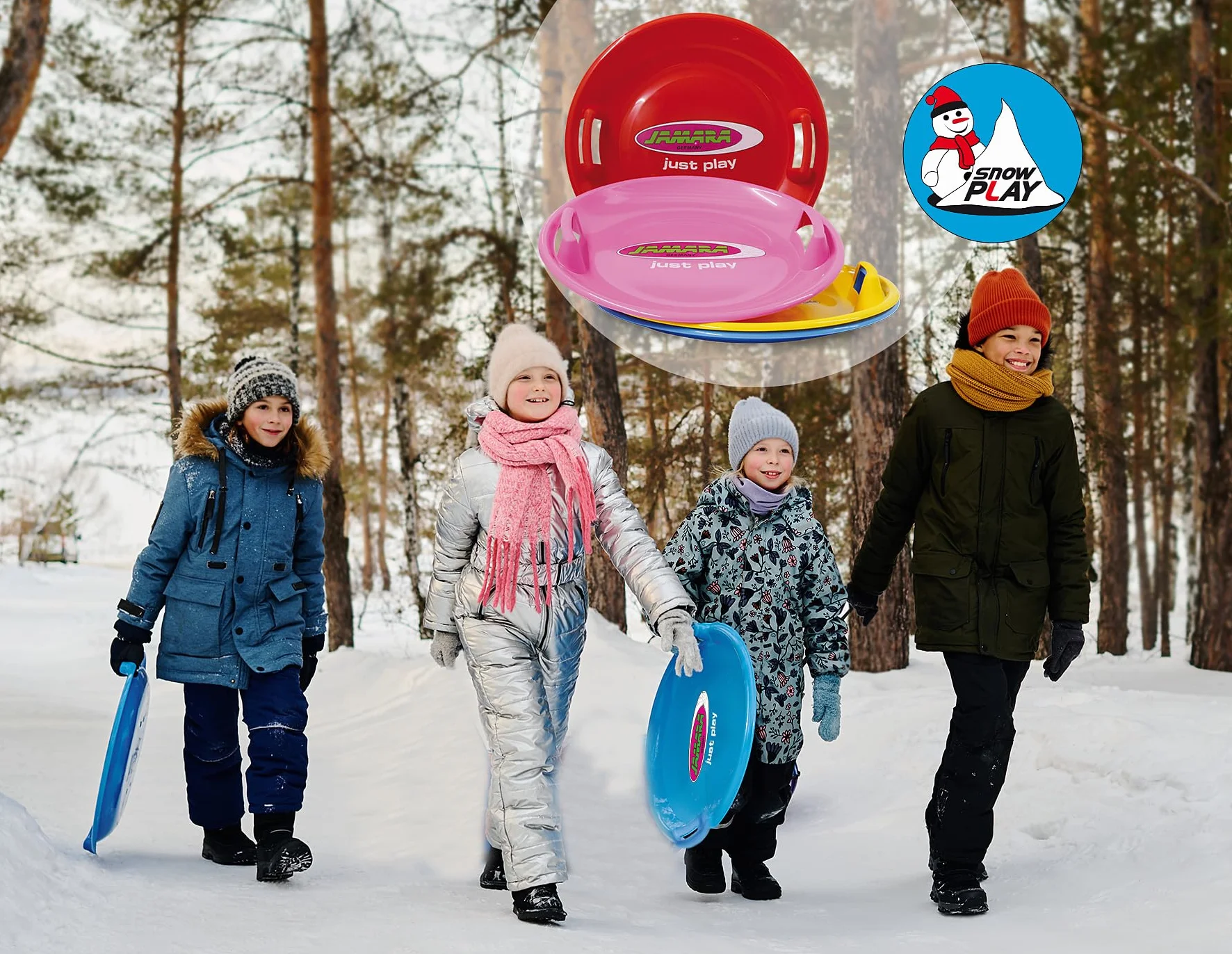 JAMARA - Snow Play Rutschteller 60cm-Haltegriffe an beiden Seiten, langlebiger, robuster Kunststoffkörper, Leichtgewicht mit Nur 555 g