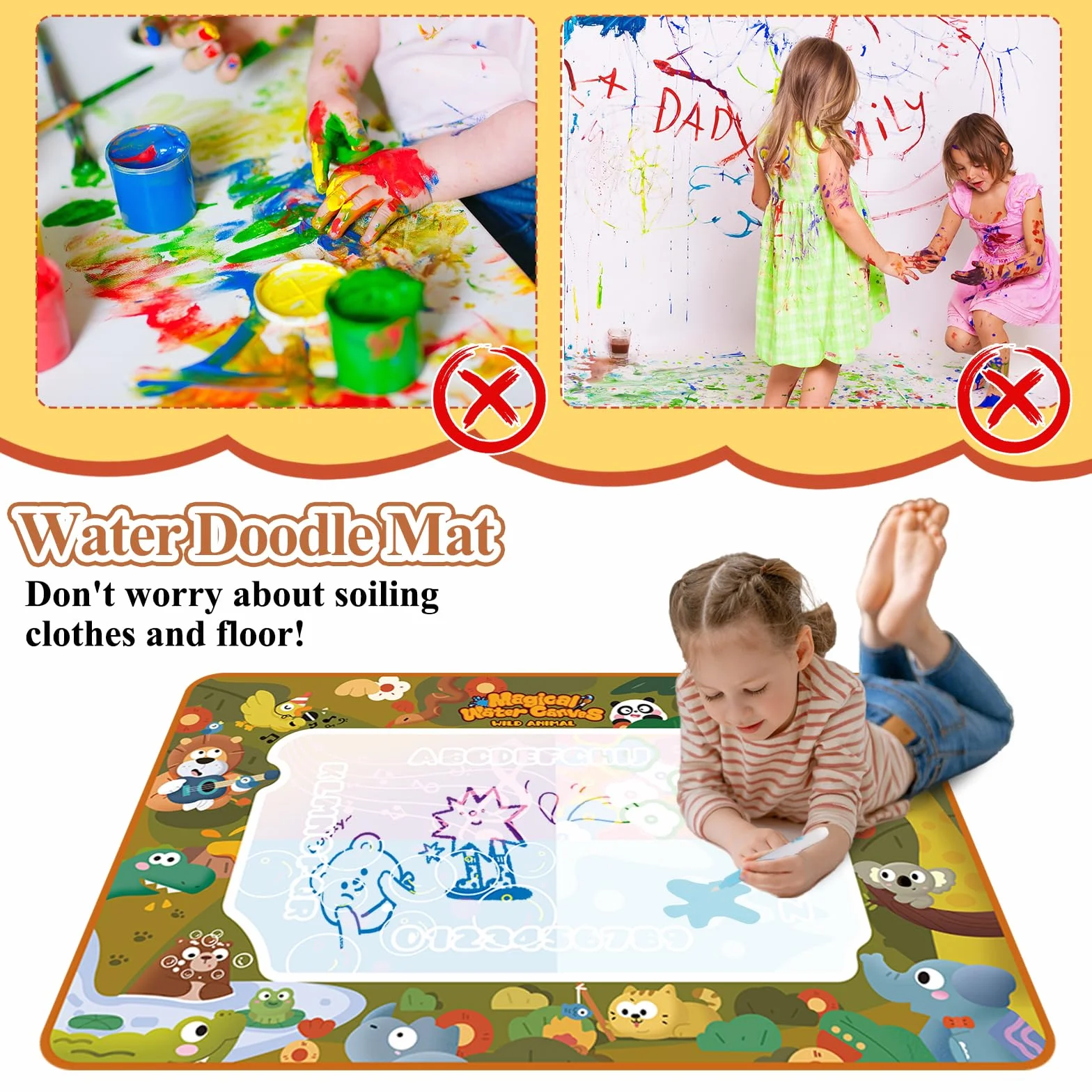 Agua Dibujo Pintura,150 X 100 cm Alfombra Pintar Agua Niños,Doodle Esteras Mágicas,Alfombra con Juego de Herramientas de Pintura,Juguete Educativo Regalo para Crear y Divertirse Sin Manchas