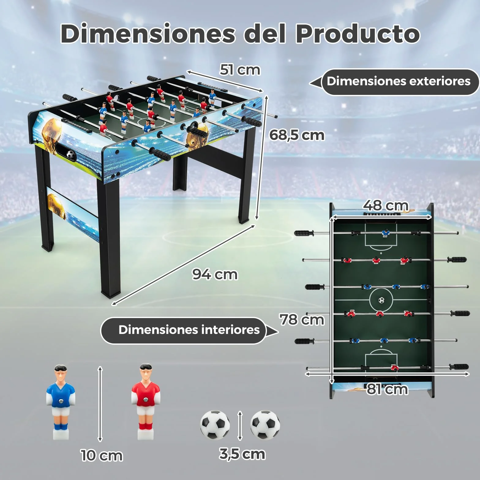 COSTWAY Futbolín de Mesa de 94 cm, Futbolines con Marcador, Patas Extraíbles, Juego de Fútbol para Sala de Juegos, Fiestas, Metegol, Futbolines para Niños y Adultos, 94 x 51 x 68,5 cm