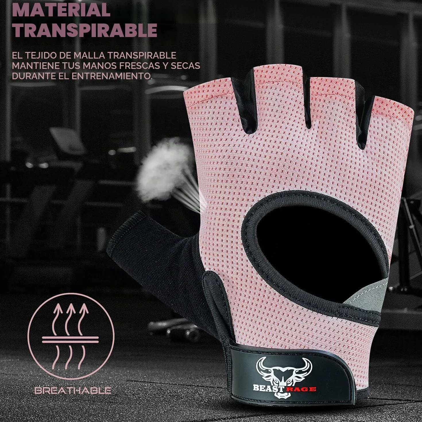 Beast Rage Guantes de Fitness para Levantamiento de Pesas, Transpirables, Antideslizantes, Acolchados de Silicona