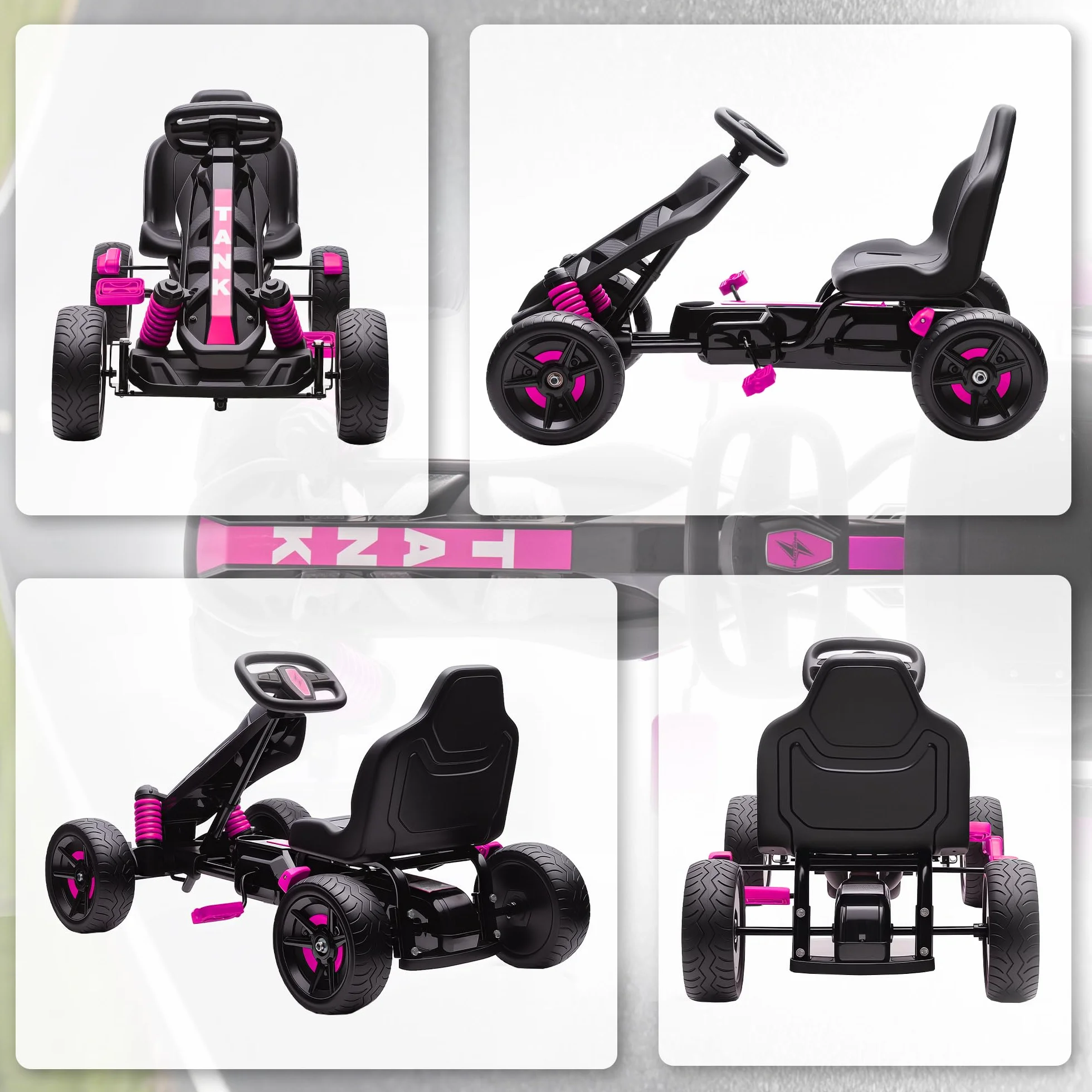 AIYAPLAY Kart a pedales para niños, karting infantil con embrague automático, freno, ruedas de EVA antideslizantes, avanzar y retroceder, coche a pedales para niños de 3 a 6 años, rosa