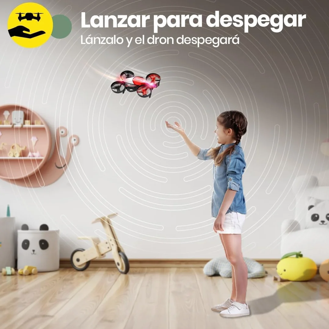 Holy Stone HS210F Mini Dron para Niños, Cuadricóptero RC 2 en 1 para Interior con Luces LED, Despegue/Aterrizaje, Giro 3D, 2 Baterías Modulares Seguras, Regalo para Niños y Niñas