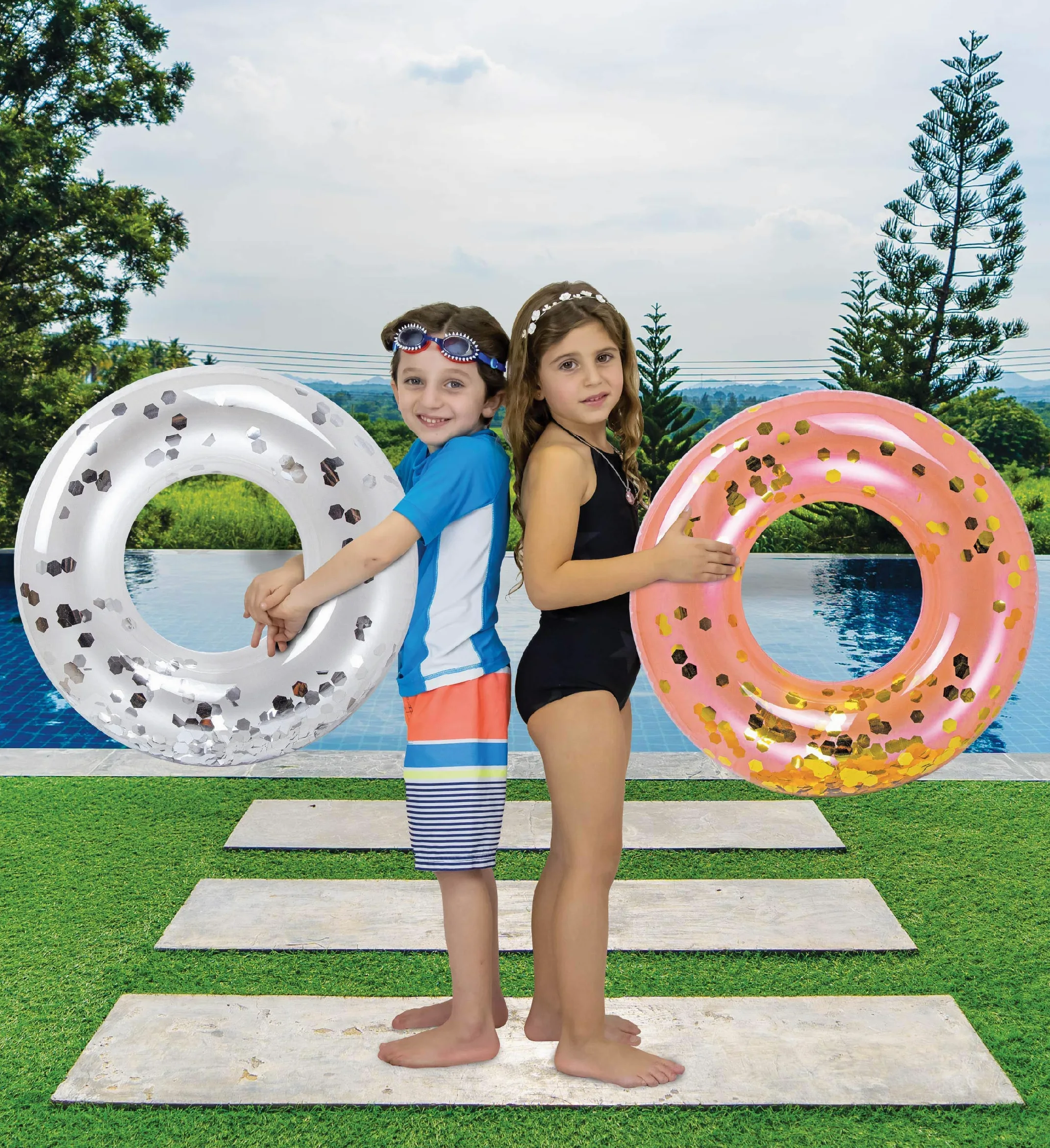CoTa Global Flotador inflable para alberca, tubo de confeti, anillo de natación de alta calidad, flotador de vinilo resistente para la playa, fiesta, vacaciones, resistente a los rayos UV, fiesta en