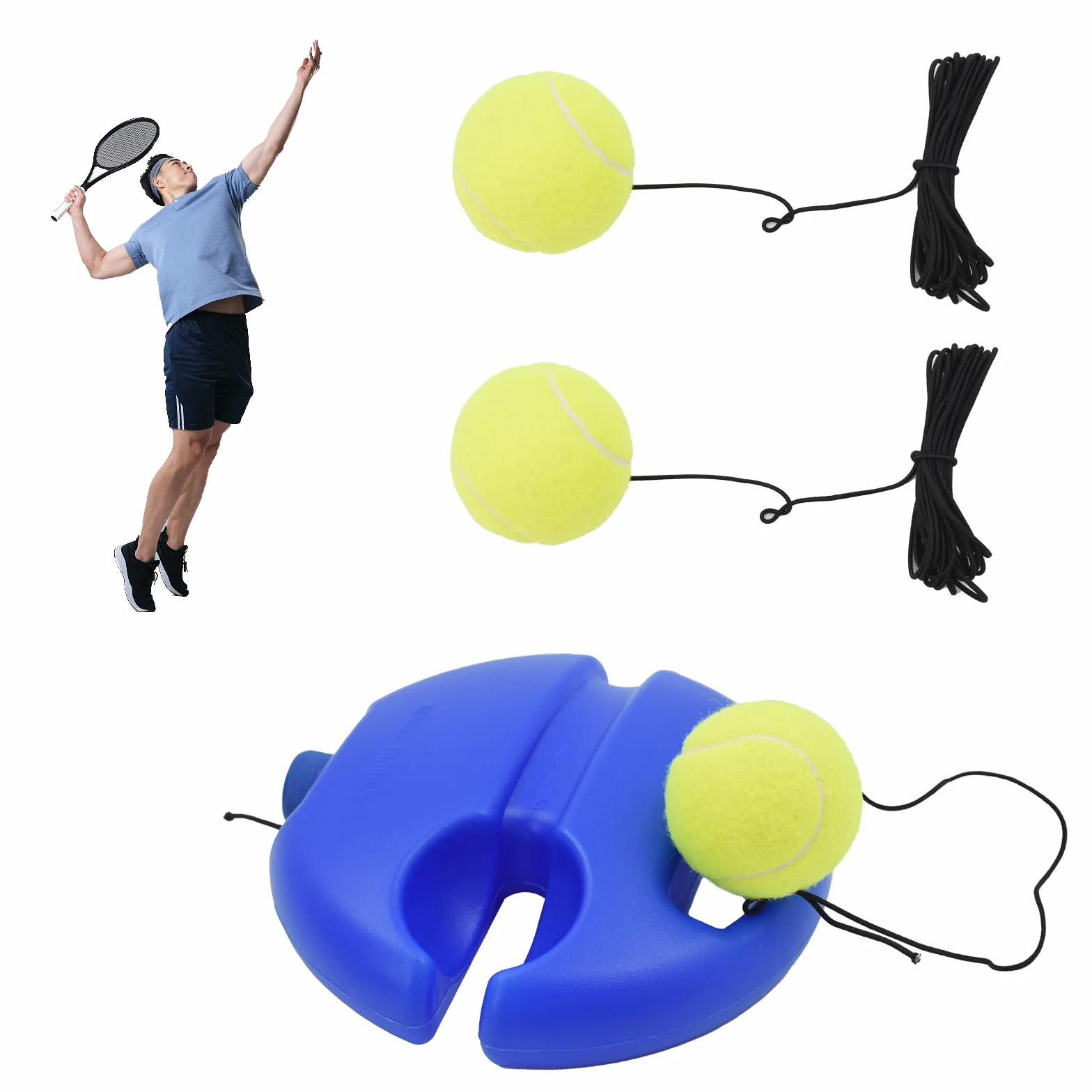 PROVO Entrenador de Tenis, Set de Entrenamiento con 2 Bolas de Rebote para Niños Adultos Principiantes