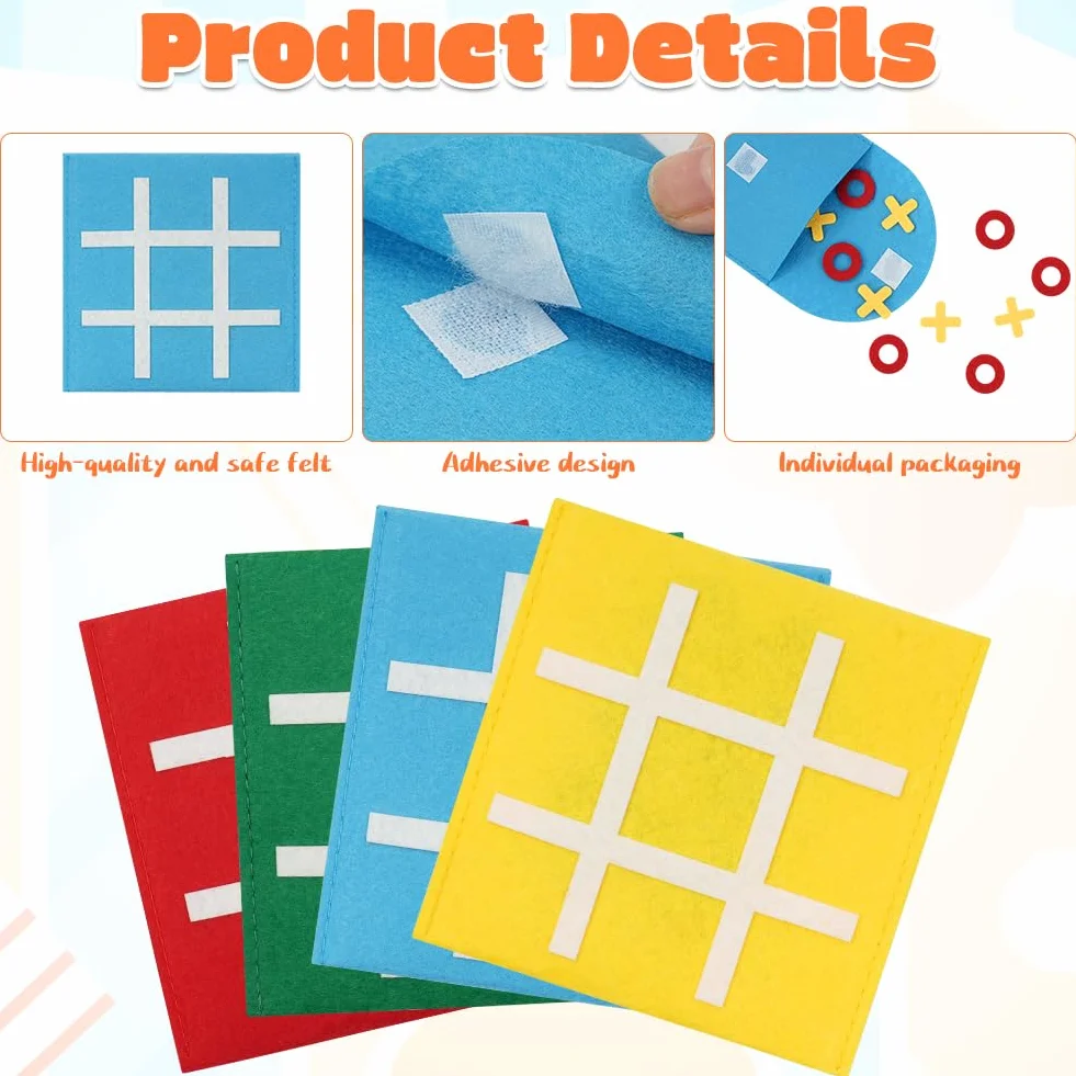 Tres en Raya Niños Animales Pack 16, Mini Juego de Mesa de Fieltro, Regalos Alumnos Primaria, Detalles Cumpleaños Niños, Juego de Viaje, Multicolor