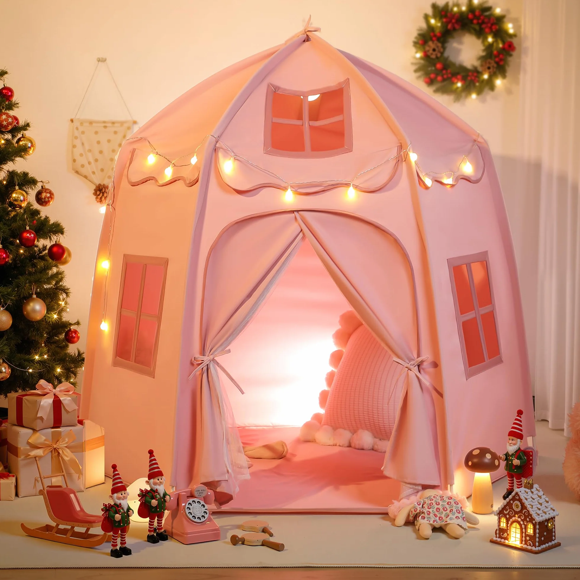 Besrey Tienda de Campaña Infantil Rosa - Casita para Niños con Diseño de Castillo, Grande y Fácil de Montar, Ideal para Juegos Interiores y Exteriores, Niñas y Niños
