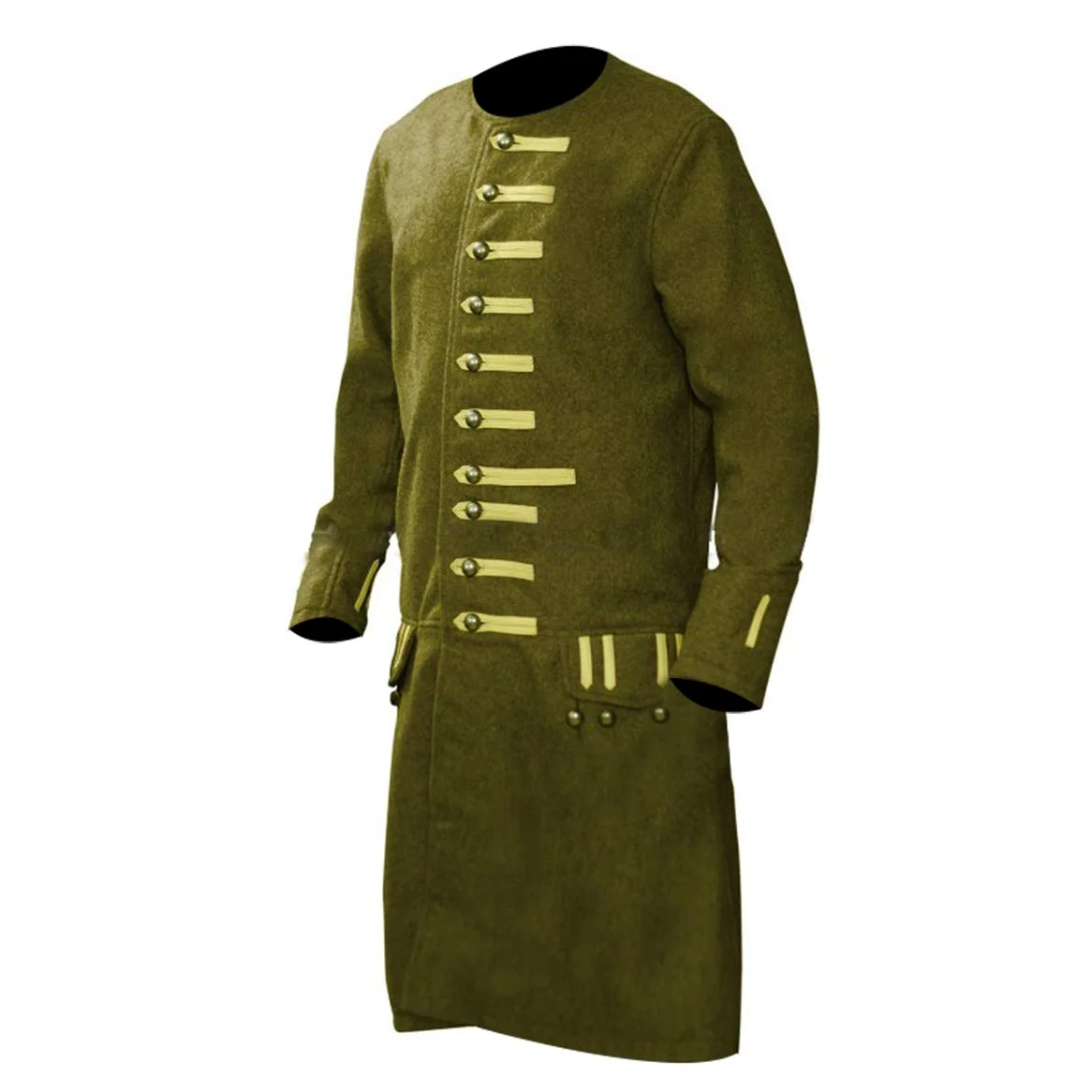 Fashion_First Disfraz de Pirata de Halloween para Hombre, colección de Ropa de Piel/Lana D4 Olive Pirate Coat Wool XXL