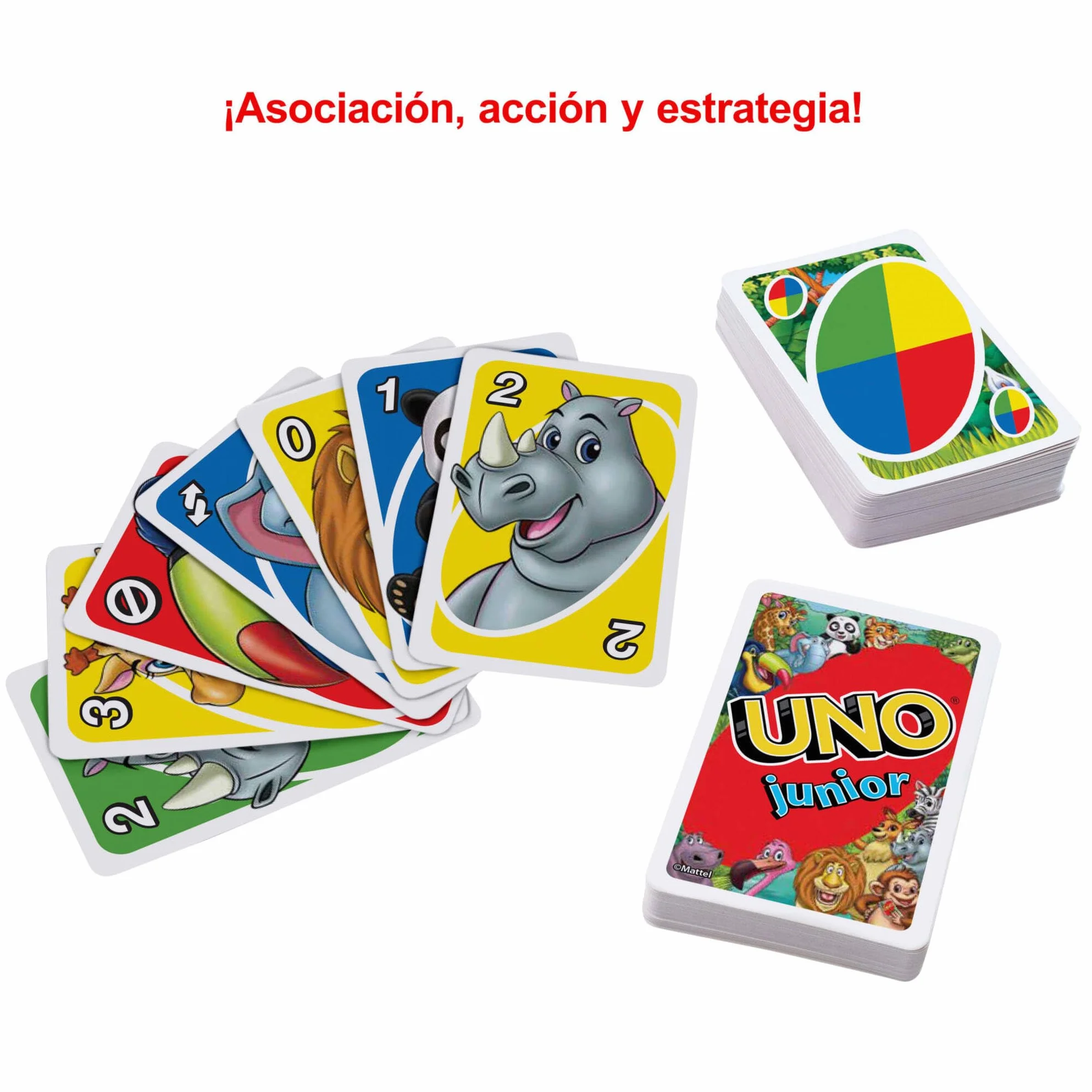 Mattel Games, Juego de Cartas UNO Junior, Juego de Mesa para niños con Dibujos de Animales (Mattel GKF04)