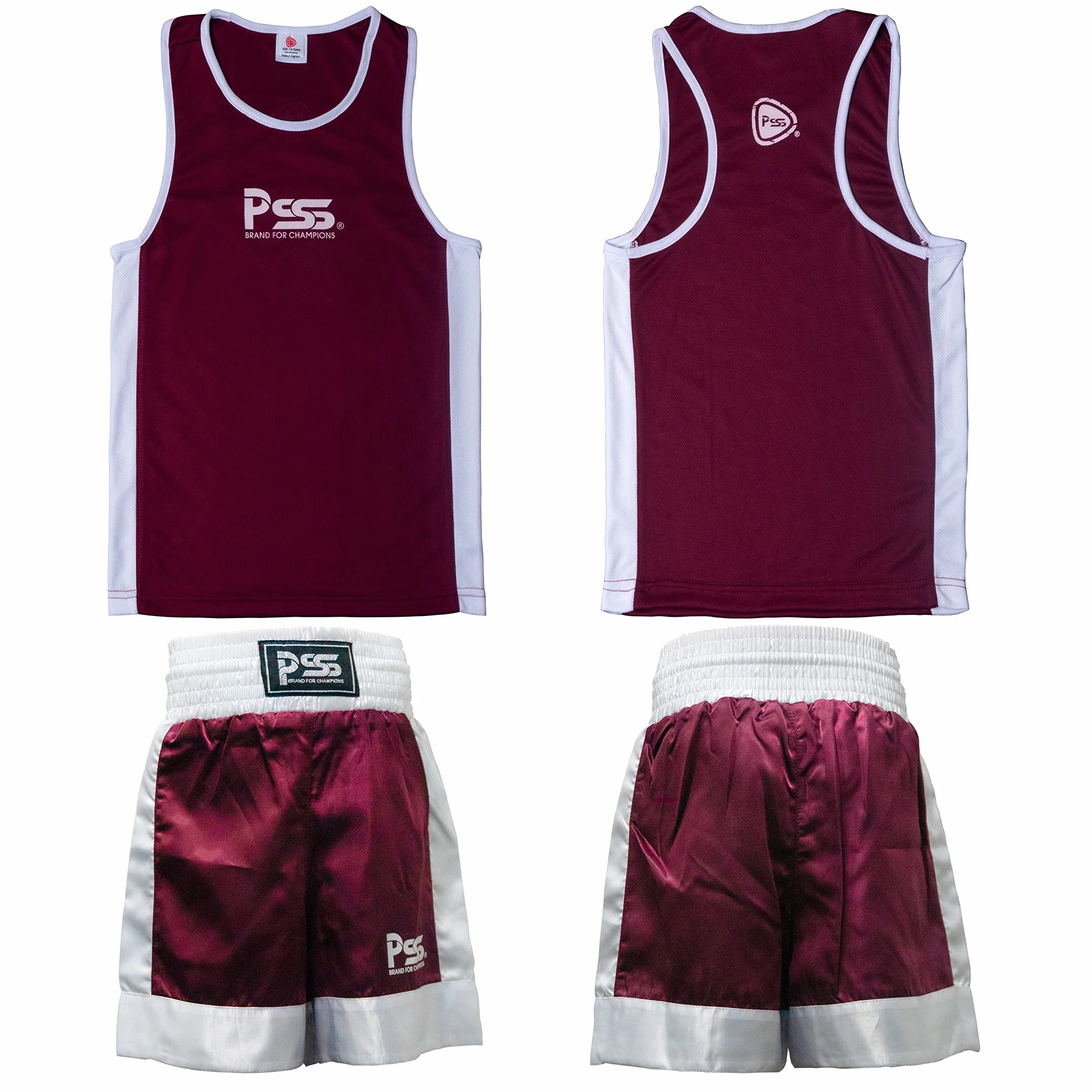 PSS Conjunto de Boxeo para niños 3-14 años Pantalón Corto Camiseta Tirantes Kick Boxing Muay Thai MMA Negro Rojo Azul