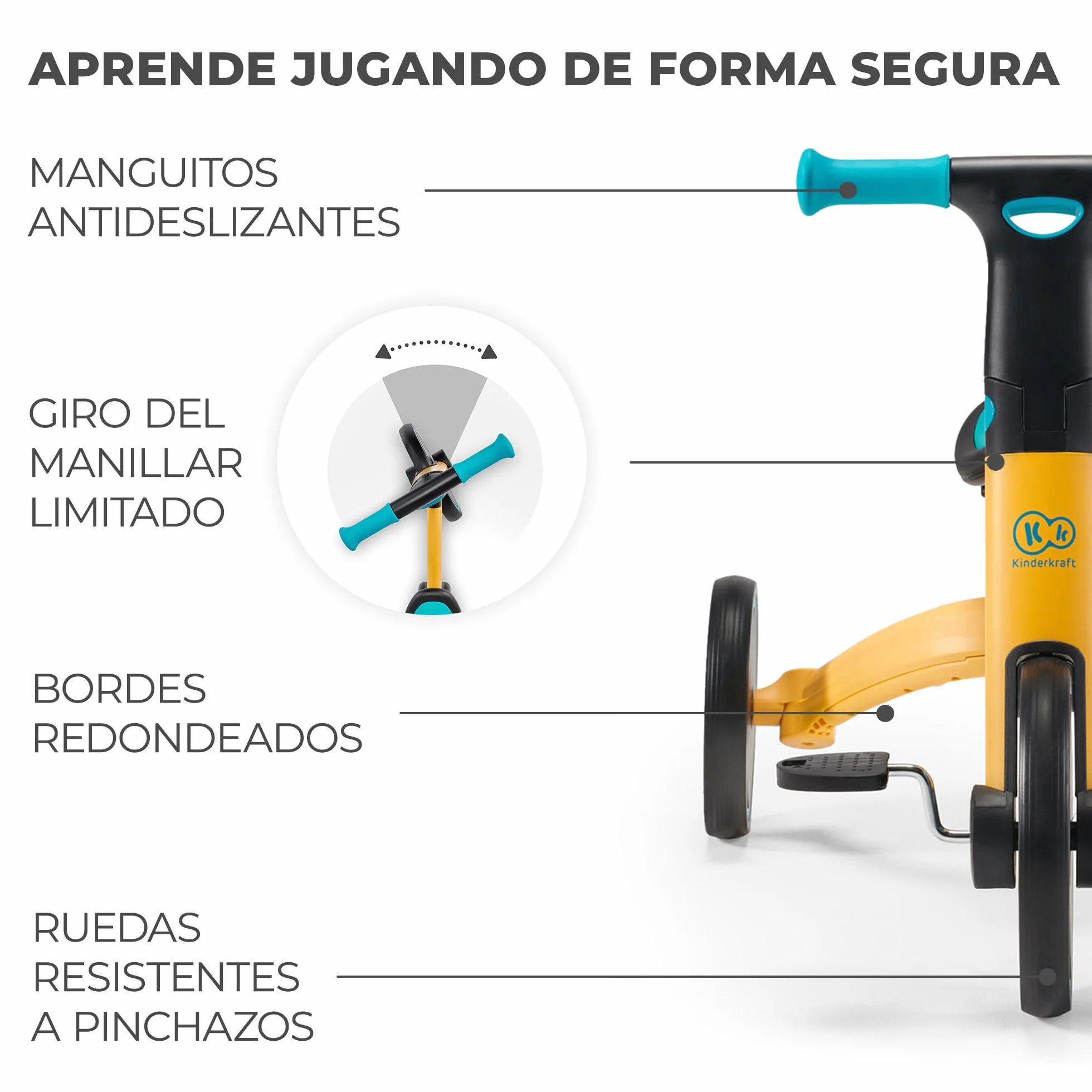 kk Kinderkraft, 4TRIKE Triciclo 3 en 1, Minibicicleta, Bicicleta sin Pedales, Bicicleta bebé, para niños, Minitriciclo de Equilibrio, Plegable, Asiento Ajustable, 12 meses - 5 años, 25 kg, Amarillo