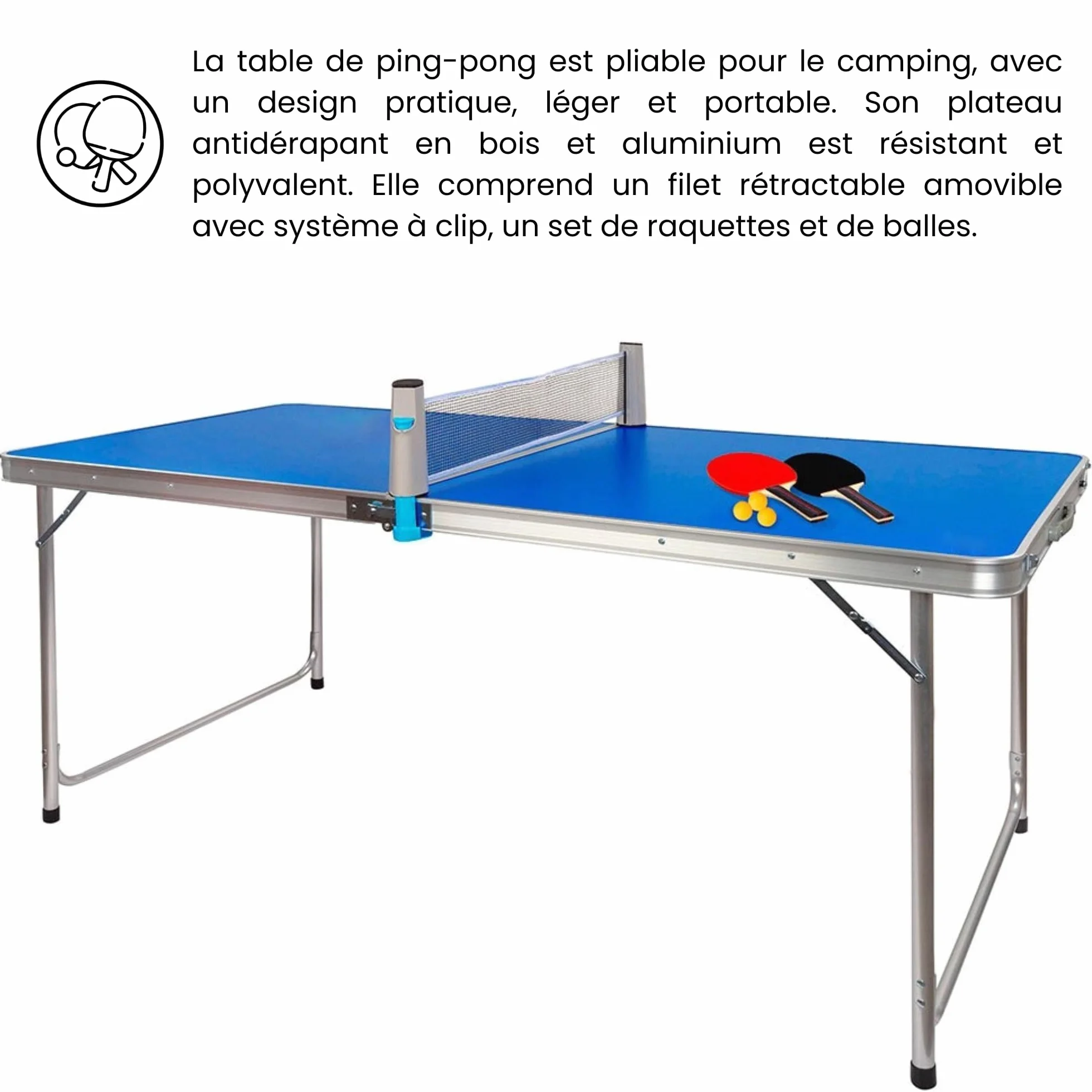DEVESSPORT Mini Mesa de Ping Pong Plegable 120x60x70 cm con Raquetas, Pelotas y Red