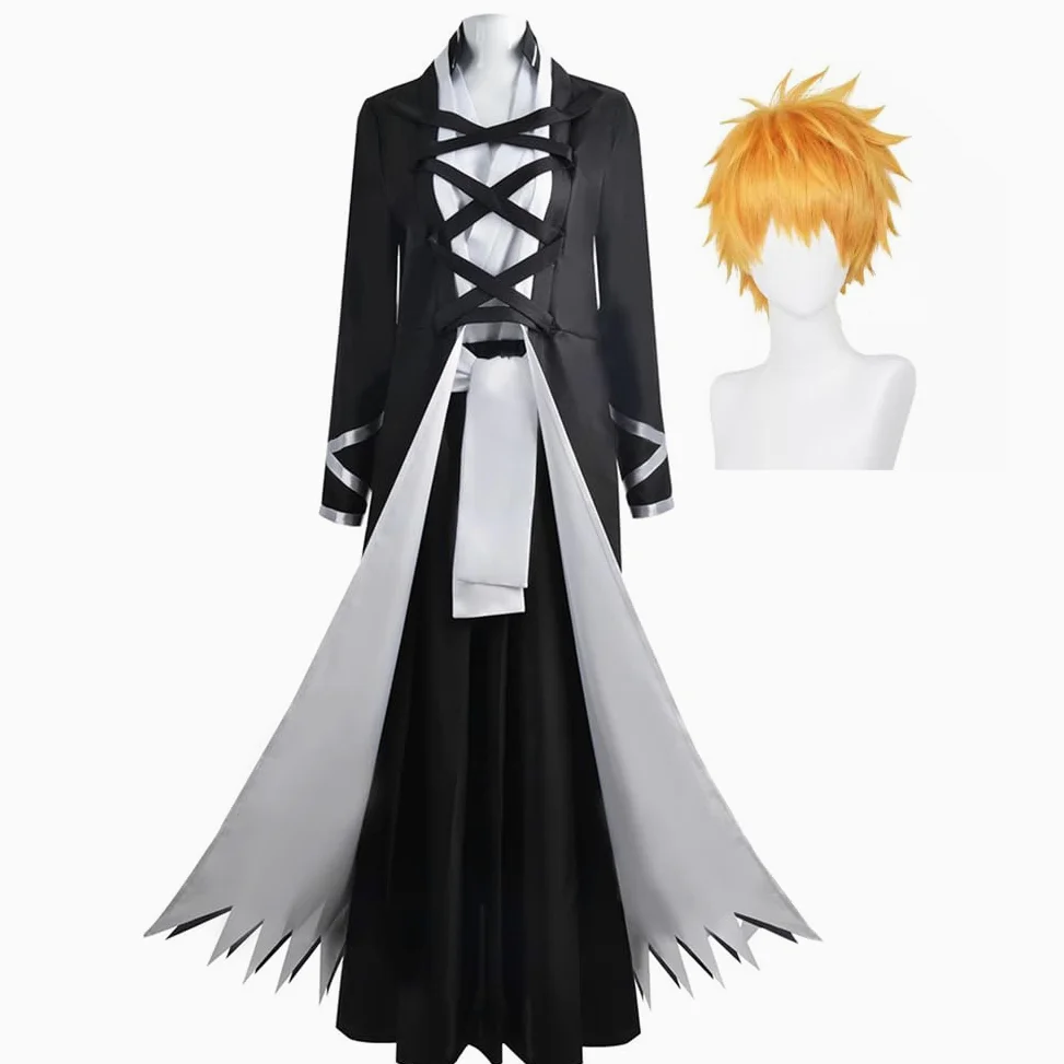 Kurosaki Ichigo Cosplay Disfraz Anime Kimono Disfraz Ichigo Kurosaki Samurai Disfraz para Halloween Carnaval Fiesta