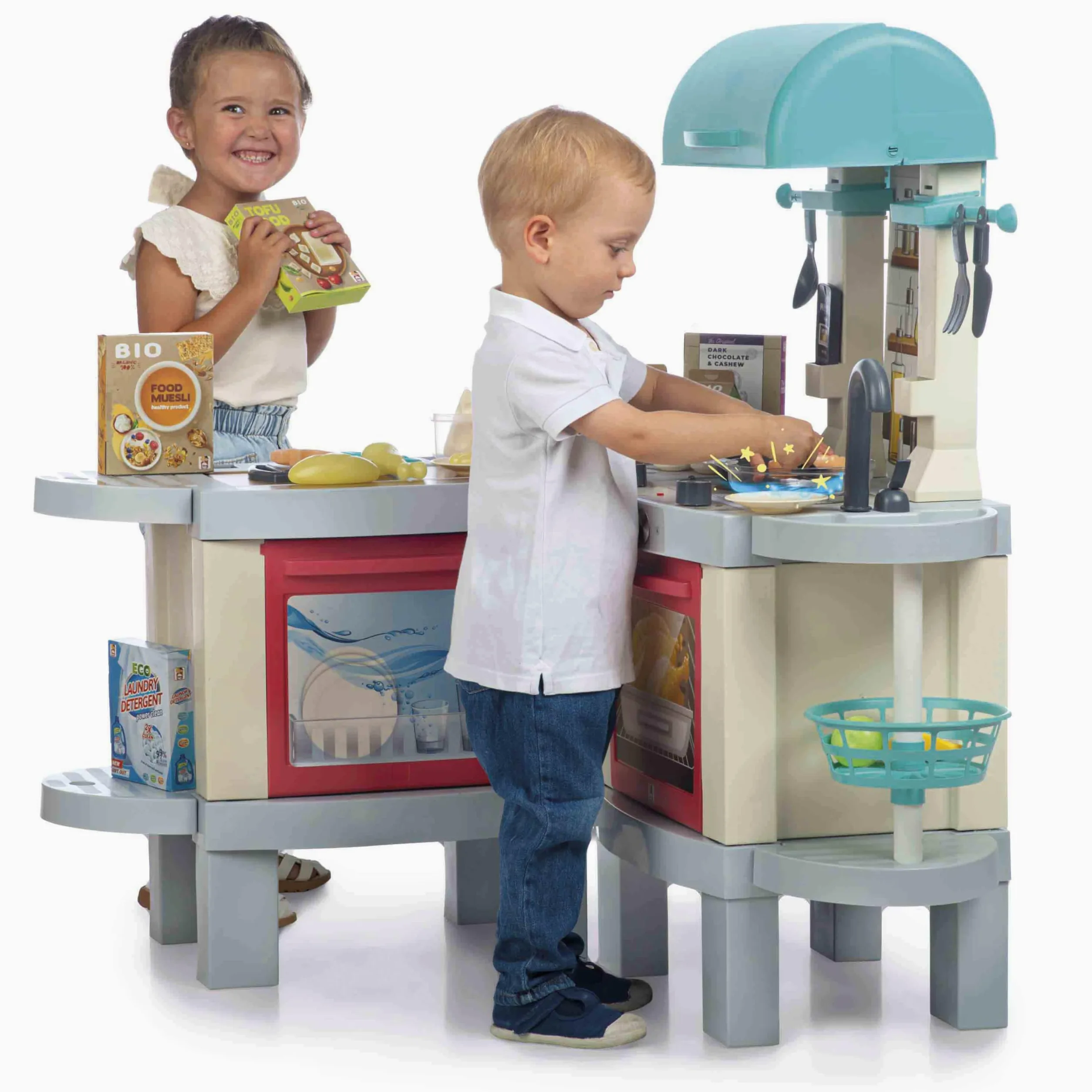 Chicos - Cocina Juguete Kitchen Plus | Cocinita Infantil 2en1| Luces, Sonido y Efecto Real | Transformable en Barbacoa | 31 Accesorios | Niños 3 4 5 años (85114)
