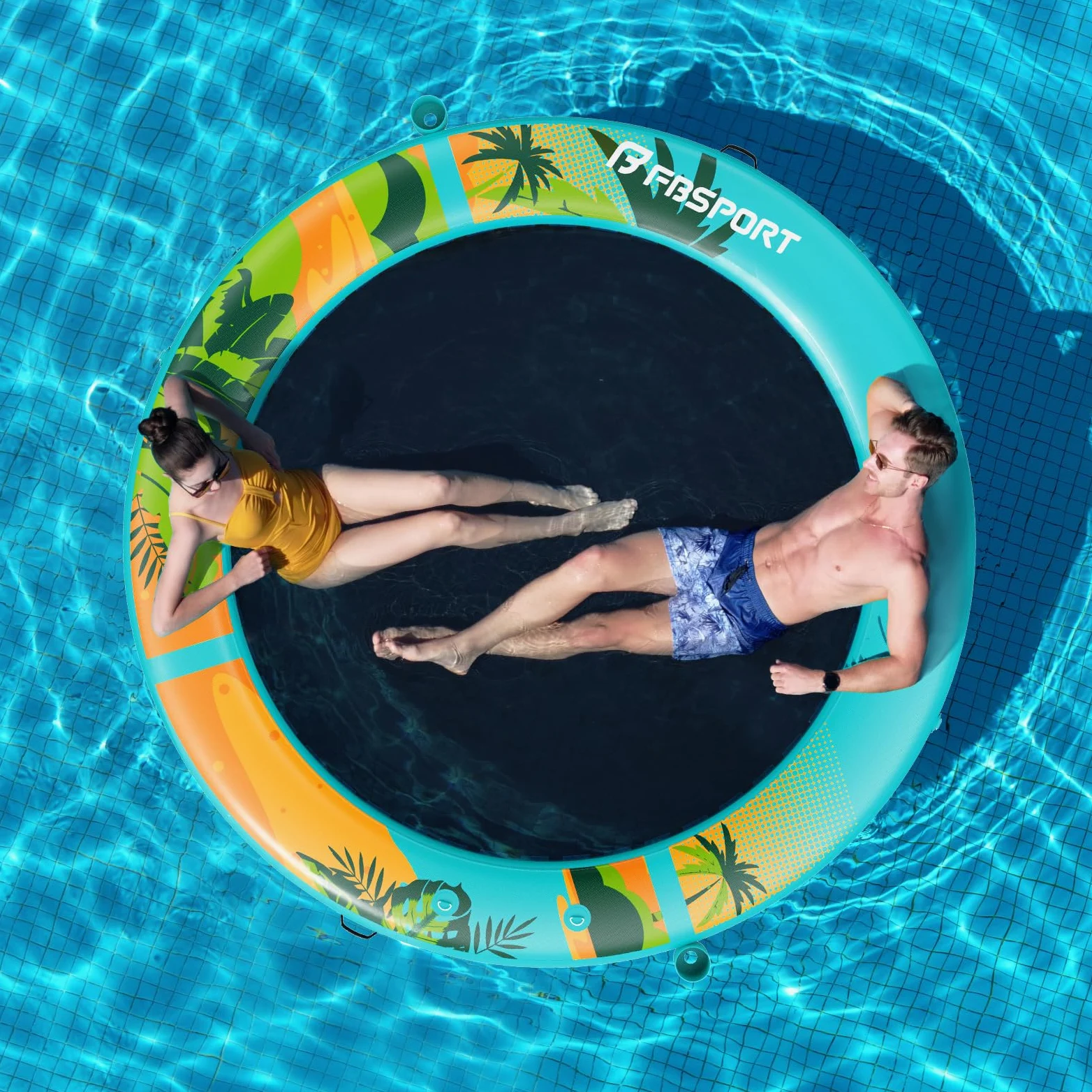 Sunchill Float Platform 240/300 cm Plataforma Flotante Hinchable para 2-5 Personas, Muelle Redondo con Red Reforzada Heavy Duty, Hamaca Acuática, Isla Flotante para Piscina, Playa y Mar