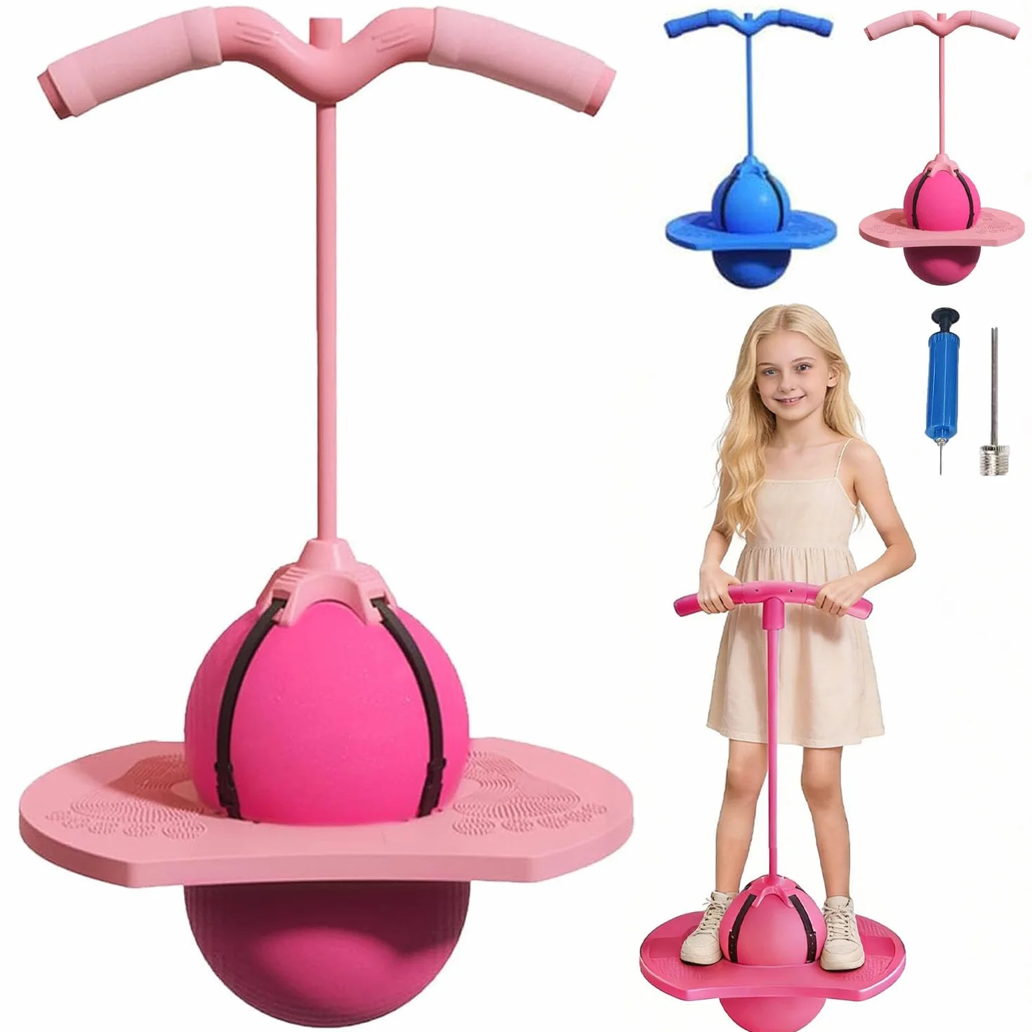 Pelota De Equilibrio Saltarín, Divertida Equilibrio Saltar Pelotas Juguete,, Pelota Saltarina con Mango, Base Antideslizante, Juguete Interior & Exterior, Deporte y Fitness para Niños y Adultos (Rosa)