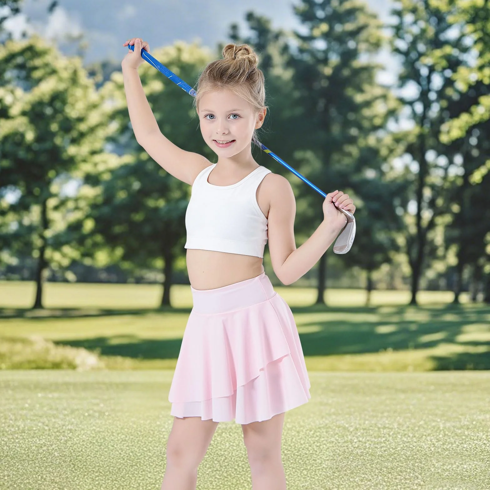 Falda Pantalon Deporte Niña Plisada con Shorts y Bolsillos Golf