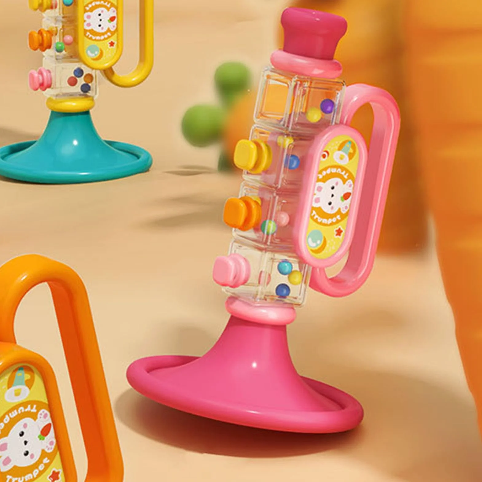 Hidyliu Juguete de Trompeta para bebé, Diseño de Dibujos Animados Adorable, Mini Trompeta Multifuncional para Educación Temprana, Material: ABS (Rosa)