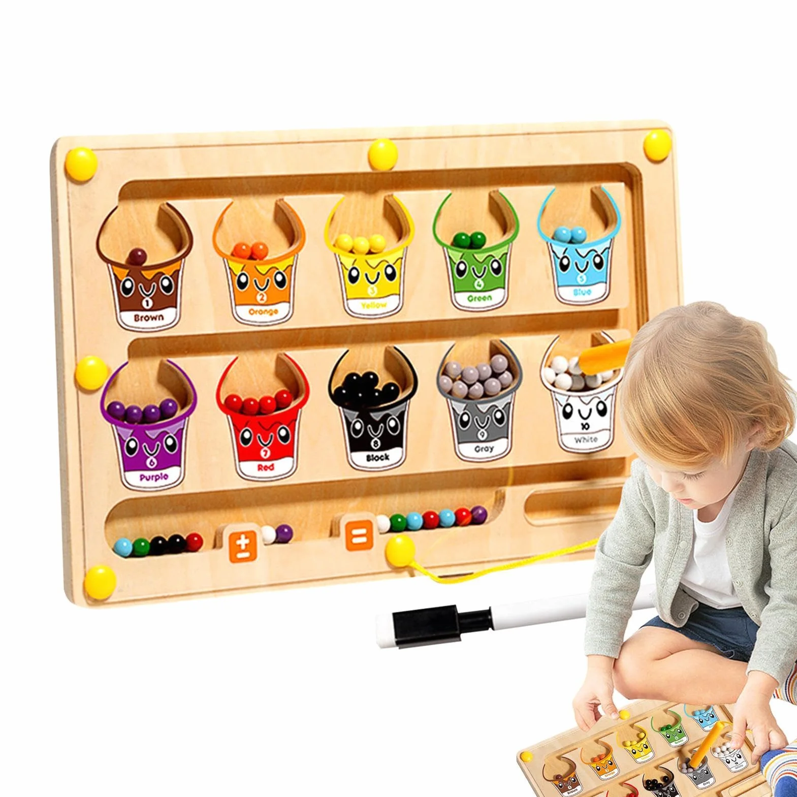 Laberinto magnético, laberinto magnético de colores y conteo, tabla de de conteo de madera Aprendizaje educativo de habilidades motoras magnético Juguetes