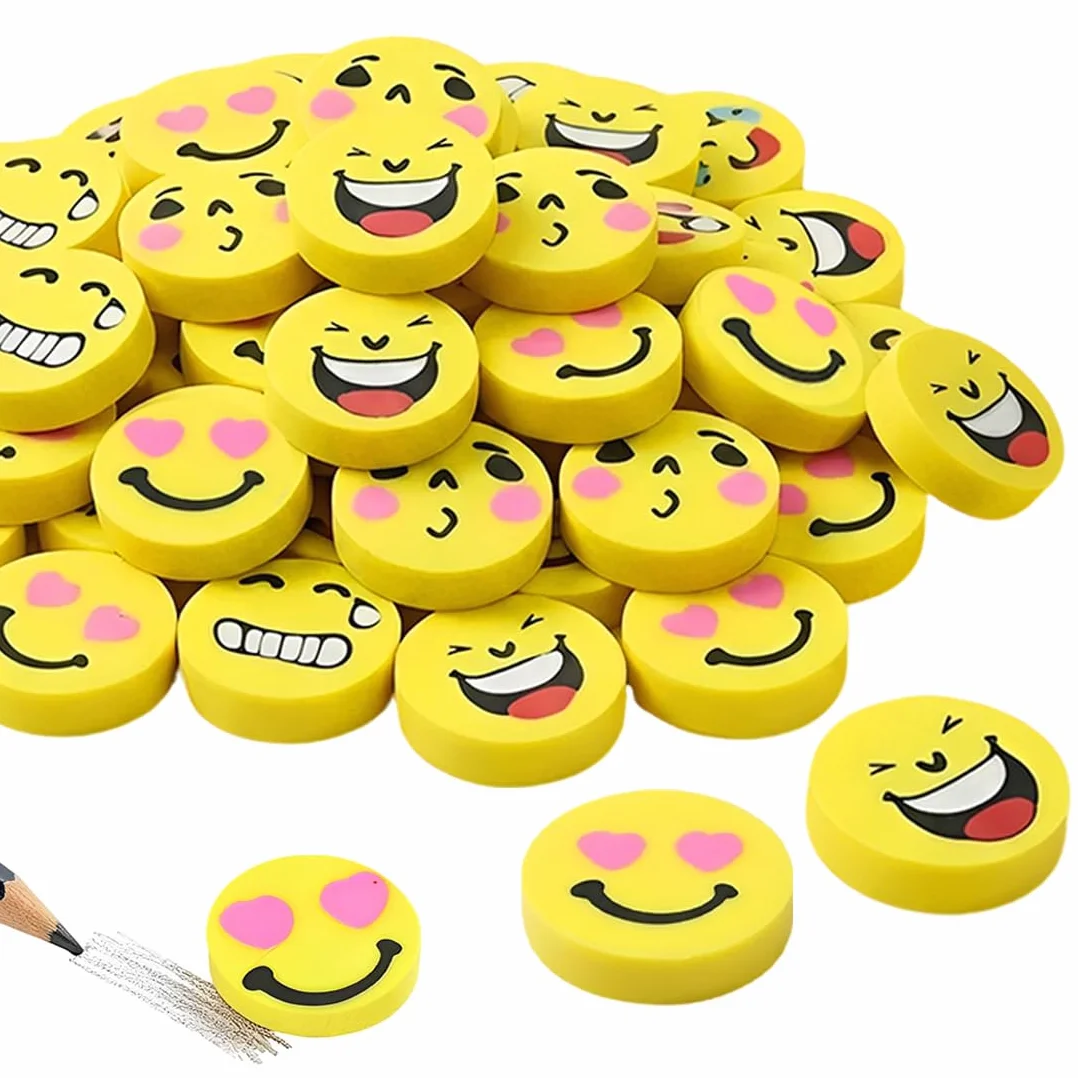 Borrador De Cara De Risa, 20 Unidades, Emoji, Amarillo, Tamaño 2,5 Cm, Para Niños, Estudiantes, Regalos De Cumpleaños