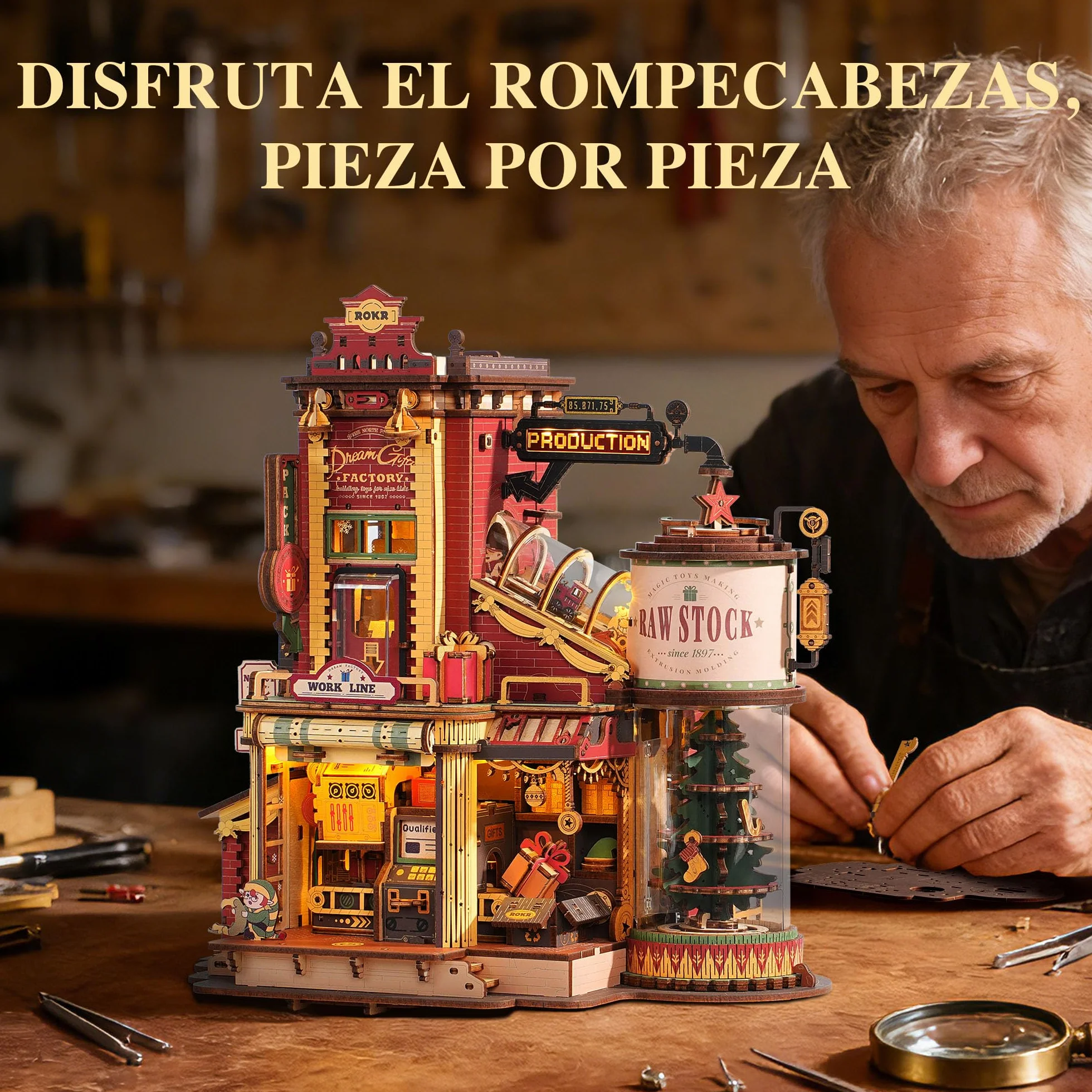 ROKR Puzzle 3D Madera Dream Gift Factory Maquetas para Construir Adultos Regalos de Pascua Navidad Caja de música EAB01